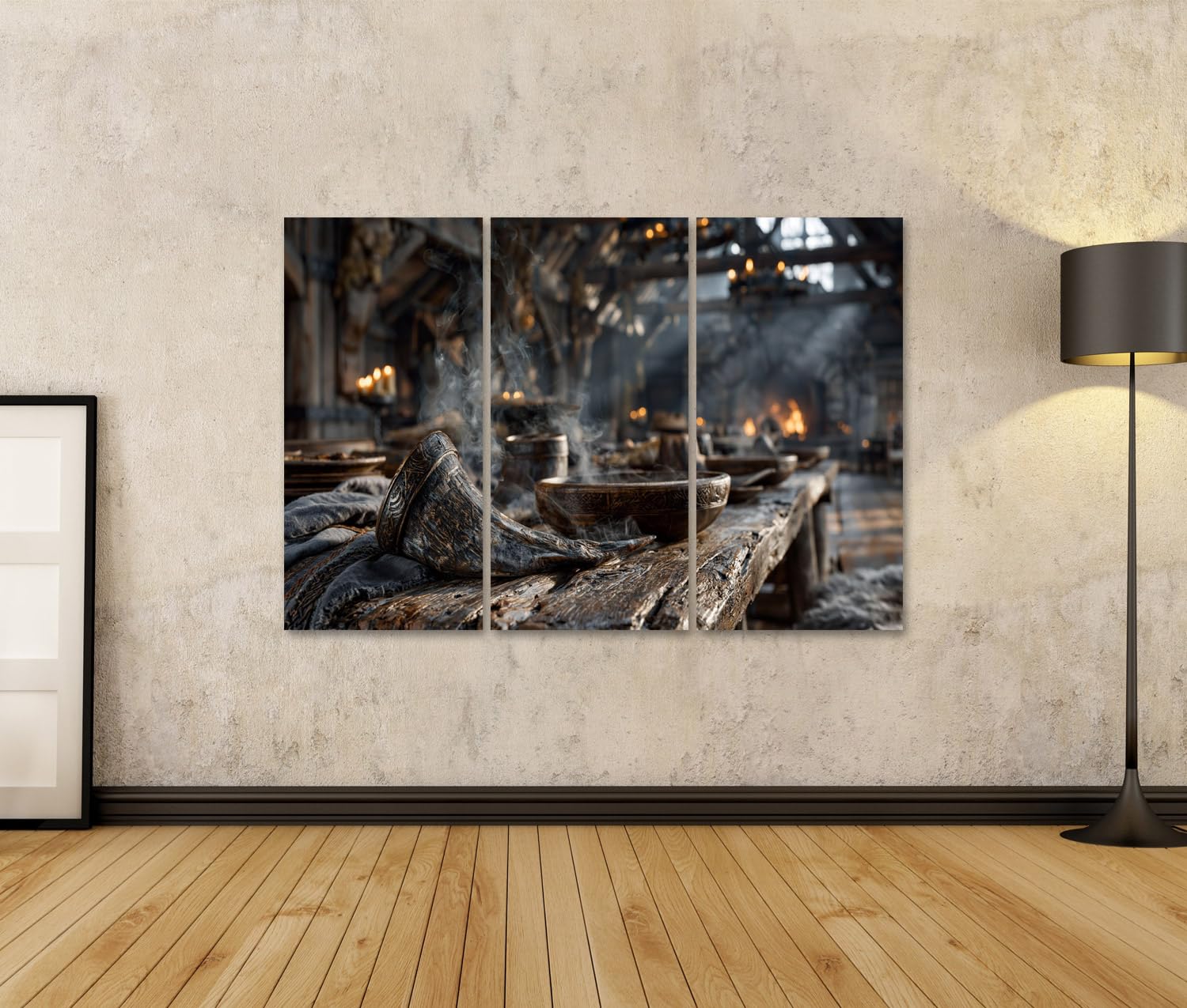 islandburner Quadro su tela Storico Vichingo Sala Festival Stampa Soggiorno per Amici di Storia, 3 pezzi