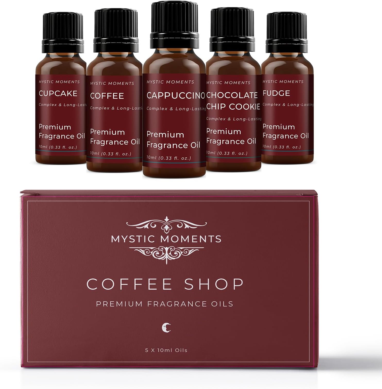 Mystic Moments | Coffee Shop Fragrant Oil Gift Starter Pack 5x10ml| 5 Premium Fragrance Oils – Coffee, Cappuccino, Latte, Vanilla Latte & Mocha | Warm Café Home Ambience