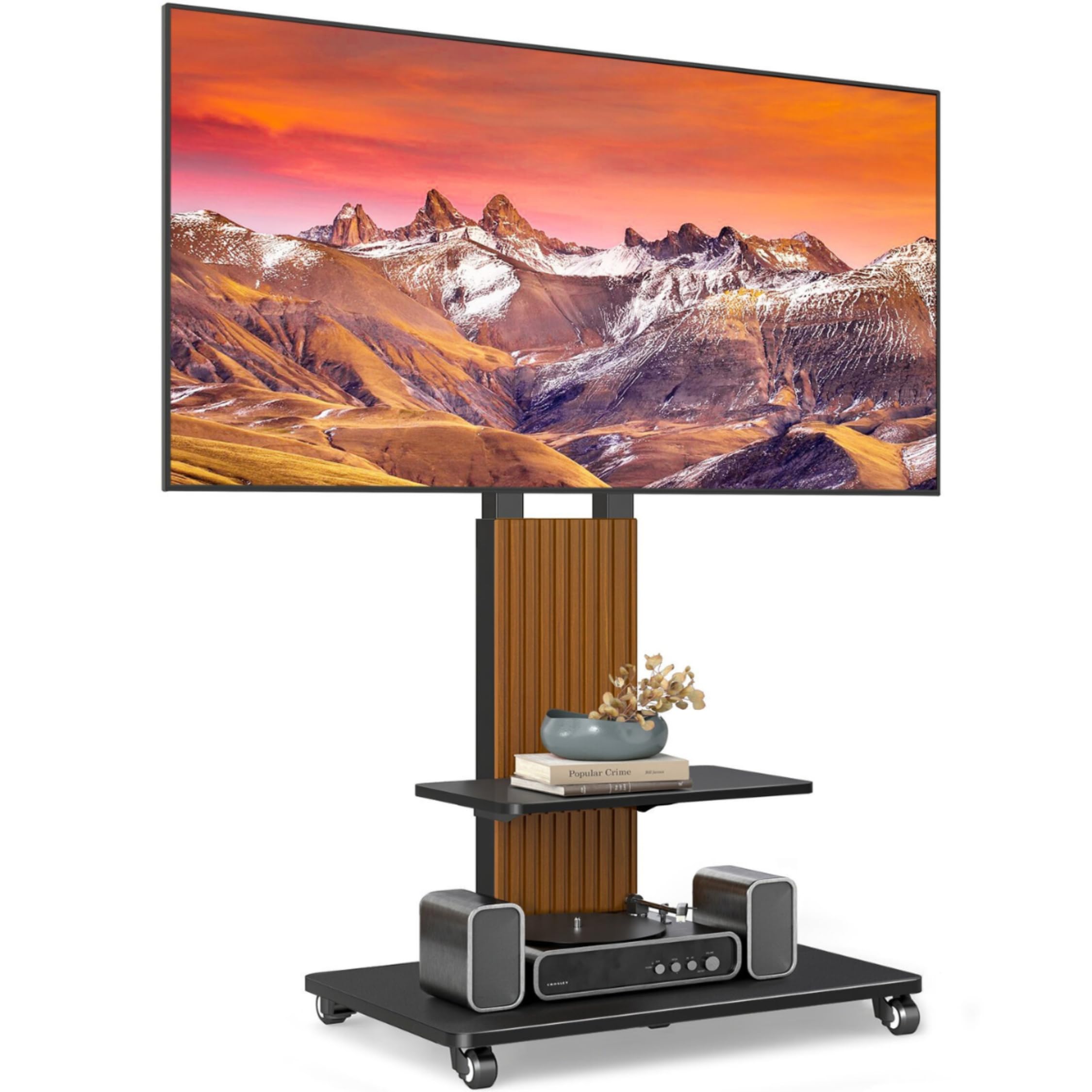 55–86 Inch Luxury Floor TV Stand with Mount for TVs, Solid Wood Grille & Aluminum Frame, Adjustable Height Rolling Stand with VESA 100×100–800×600 MM-image-34