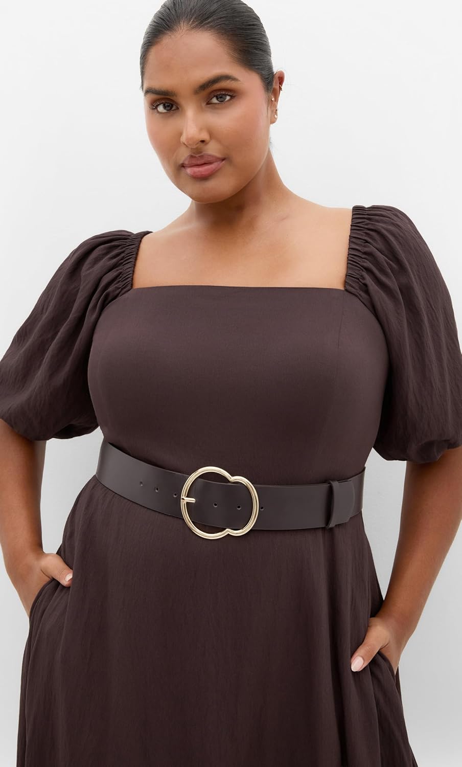 City Chic Plus Size Dress - Collins Puff Sleeve Belted Maxi