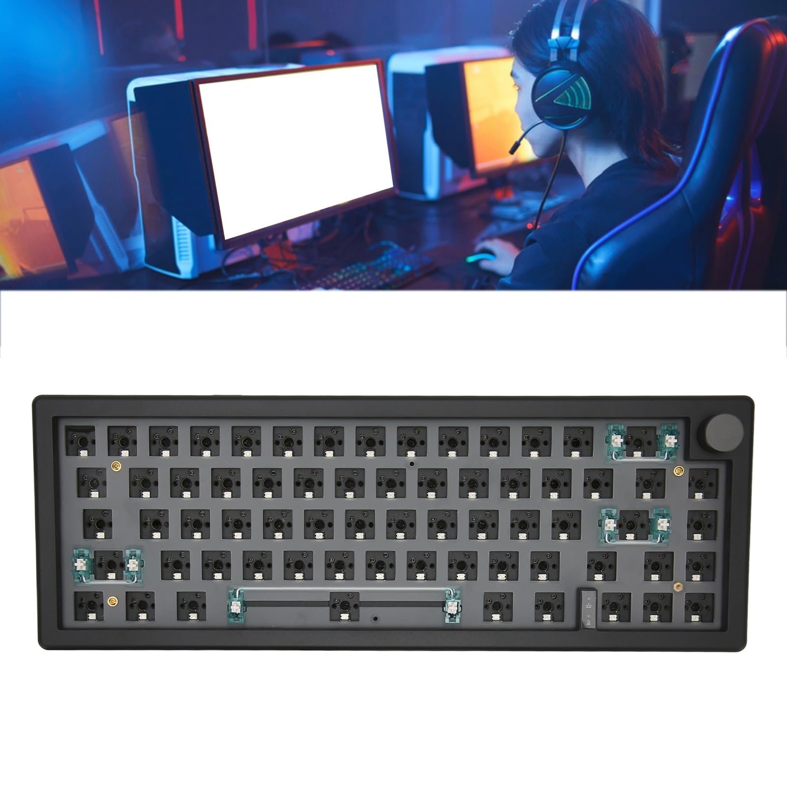 Kit Tastiera Meccanica Modulare Barebones 67 Tasti Fai da Te con Manopola RGB Kit Tastiera Hotswap Cablata/ 5.0/2.4G per gli Appassionati di Giochi (BLACK)