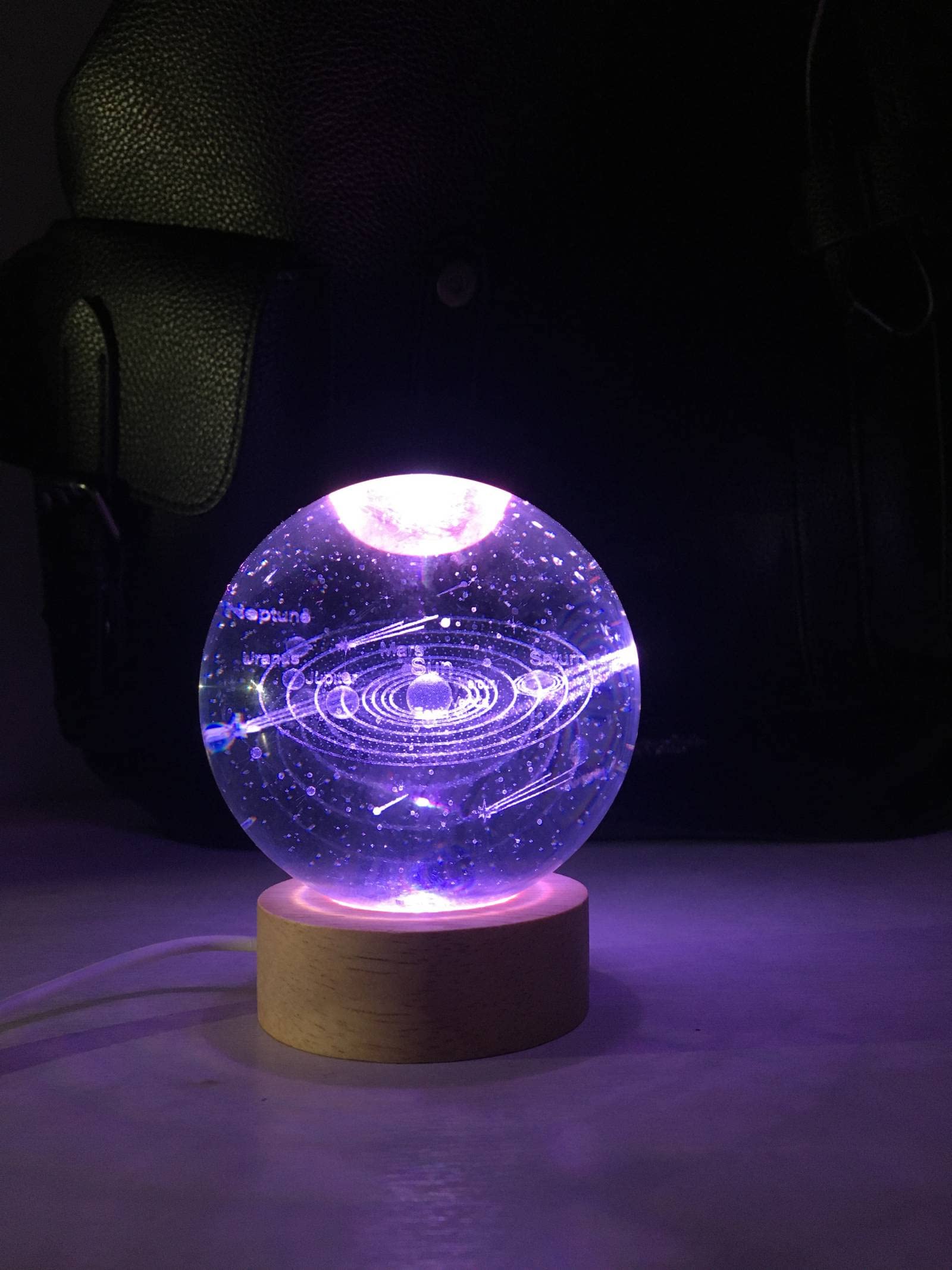 Veilleuse Boule De Cristal USB - Lampe Nuit Solaire LED Blanche - Ambiance Apaisante
