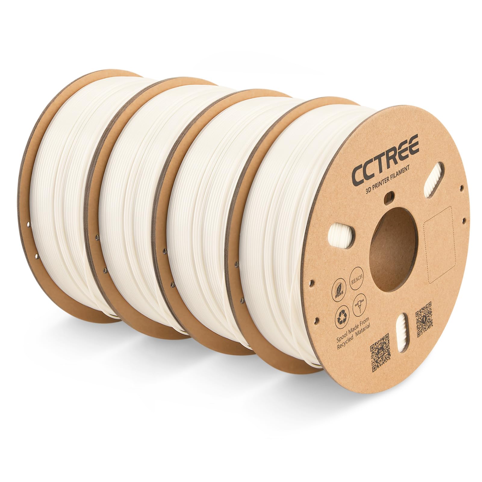 CCTREE High-Speed PLA+ Filament 1.75mm 4KG, Rapid PLA Plus 3D Printer Filament Bundle for 30-600 mm/s High-Speed Printing, Dimensional Accuracy +/- 0.03 mm, White(4-Pack Cardboard)