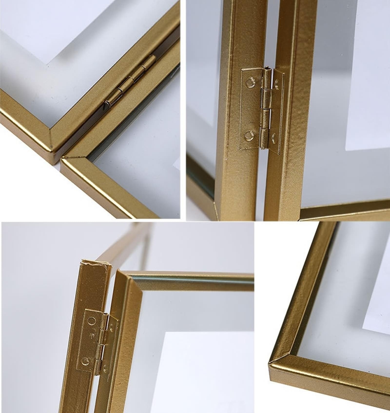 Ramka na zdjęcia 10 x 15 cm, 3 zdjęcia, złota metalowa ramka na zdjęcia, blat, pionowa, potrójna, prostokątna, do tłoczonych kwiatów, 1 opakowanie