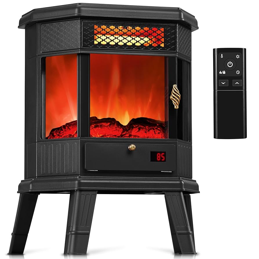 Home Harbour Cozy Heat Fireplace Pro, 1500W Electric Heater, Freestanding Indoor Log Burner Effect With 3D Flame, Portable Fireplace Heater, Remote Control, 3 Modes, Timer, Overheat Protection, Black