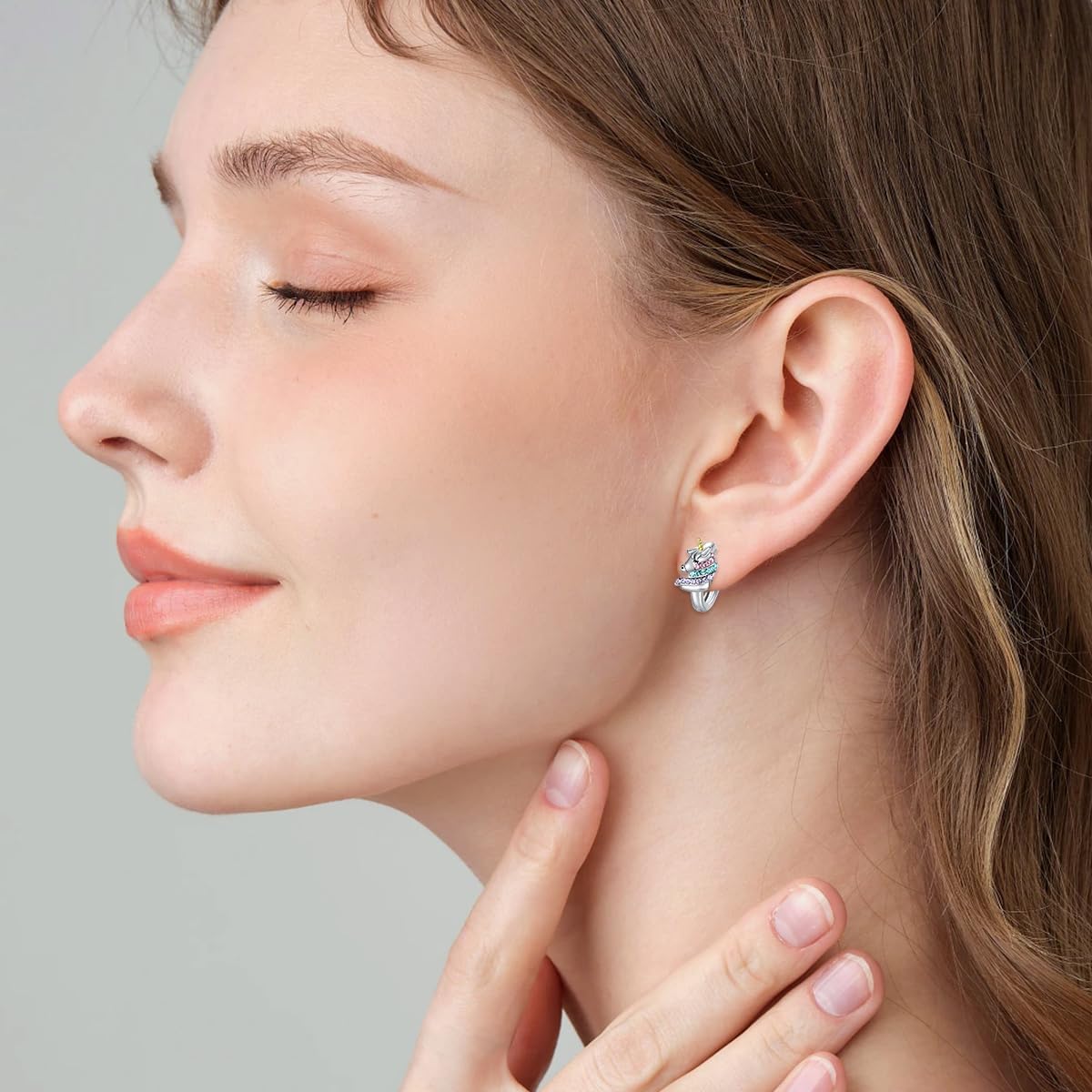 AOBOCO 925 Sterling Silver Unicorn Hoop Earrings with Pink Crystals, Unicorn Jewelry Birthday Gifts for Women Her