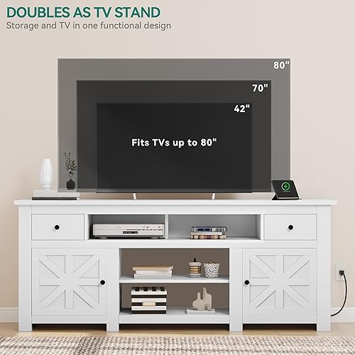 Miniatura 6 de YITAHOME - Soporte para TV de 75/80 pulgadas, centro de entretenimiento, gabinete para TV con cajones y toma de corriente, consola de TV blanca para