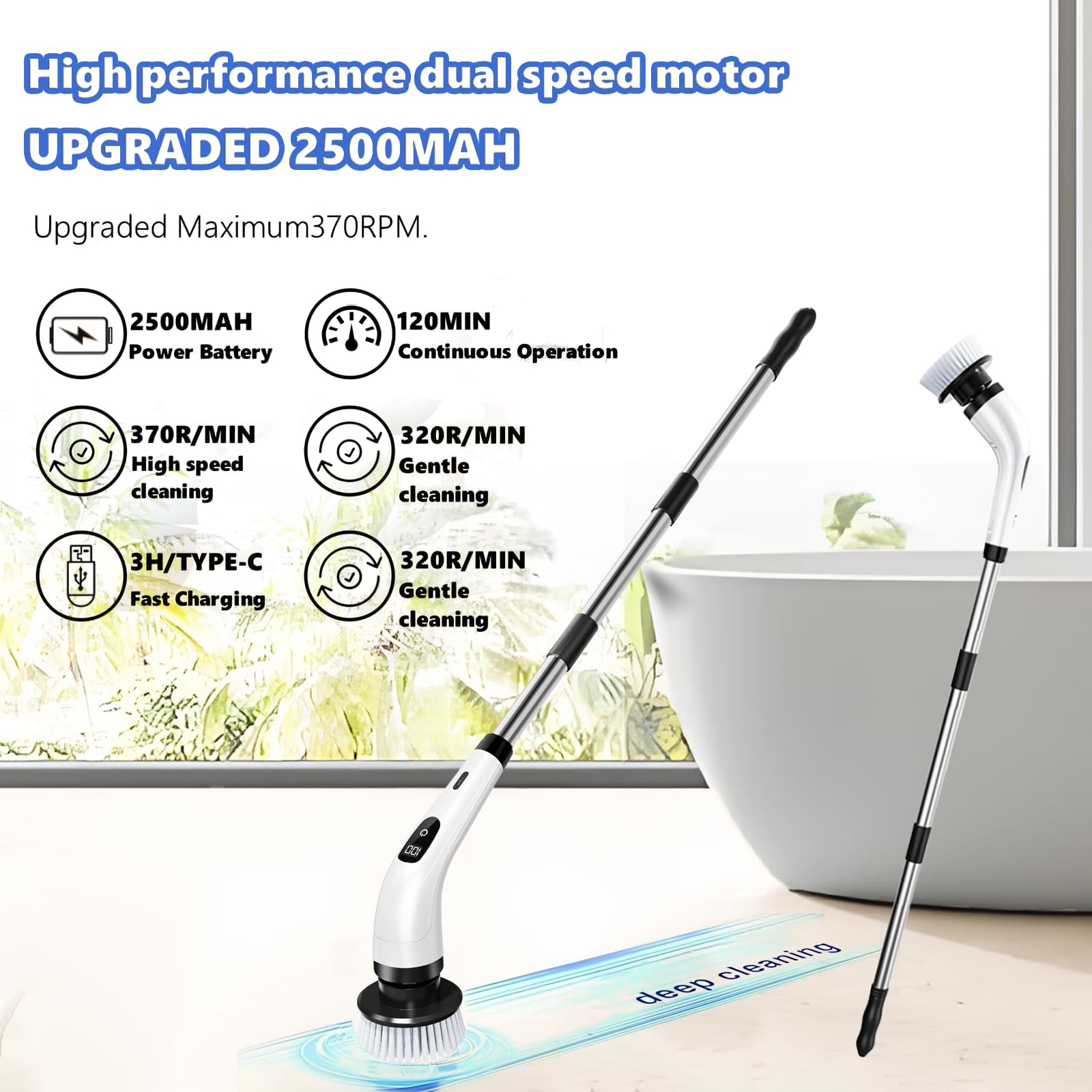 Hqynss Electric Spin Scrubber, Cordless Scrubbing Brush with 8 Brush Heads - Image 4
