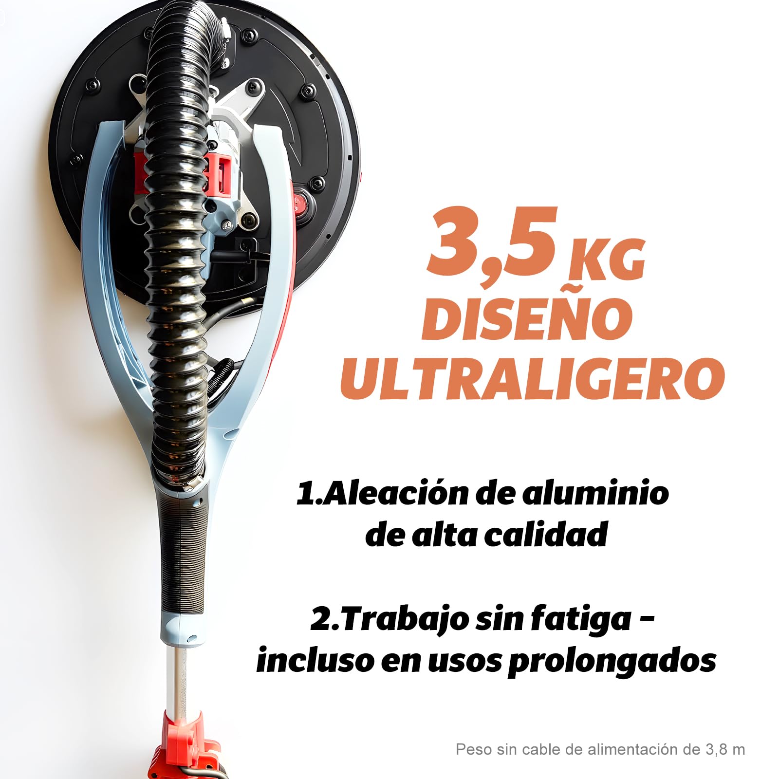 FANZWORK Lijadora Pared y Techo 900 W sin Escobillas, Ultra Ligera, 2300 rpm, LED, Incluye 12 Discos de 225 mm y Maletín
