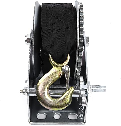 Miniatura 6 de PROFLine Cabrestante de mano de 1200 libras, cabrestante de barco resistente, engranaje de trinquete bidireccional, grúa manual, peso móvil, correa