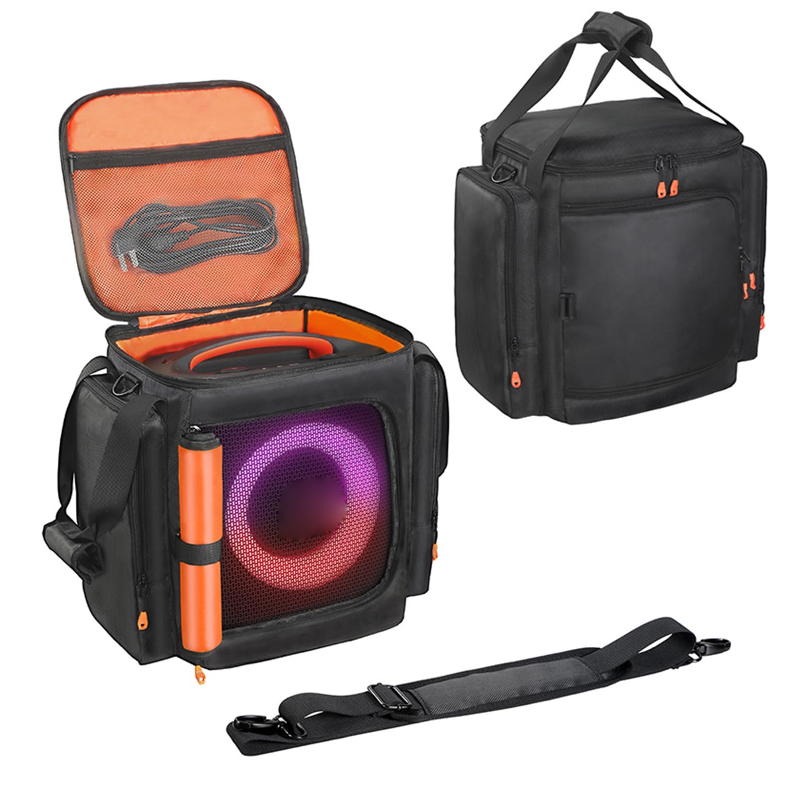 Étui de transport compatible avec JBL Partybox Encore Essential/Essential 2, sac fourre-tout de voyage avec bandoulière et poches pour microphone, chargeur, câble et accessoires
