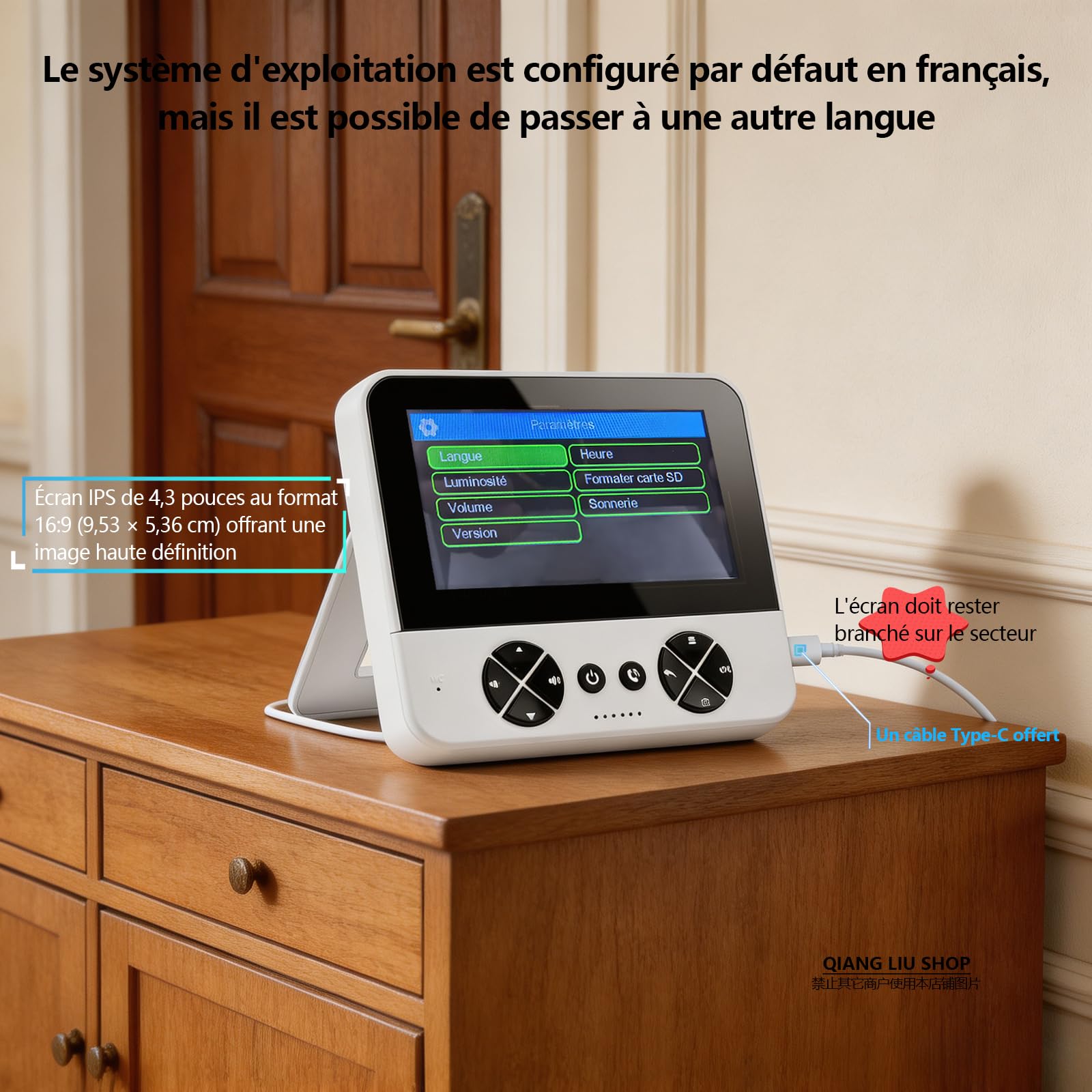 Écran de 4,3 pouces intelligente Sonnette sans Fil avec Caméra 1080P | Communication Bidirectionnelle,Vision Nocturne Infrarouge, Sans Application Ni Wi-Fi, IP65,Compatible avec les Cartes TF