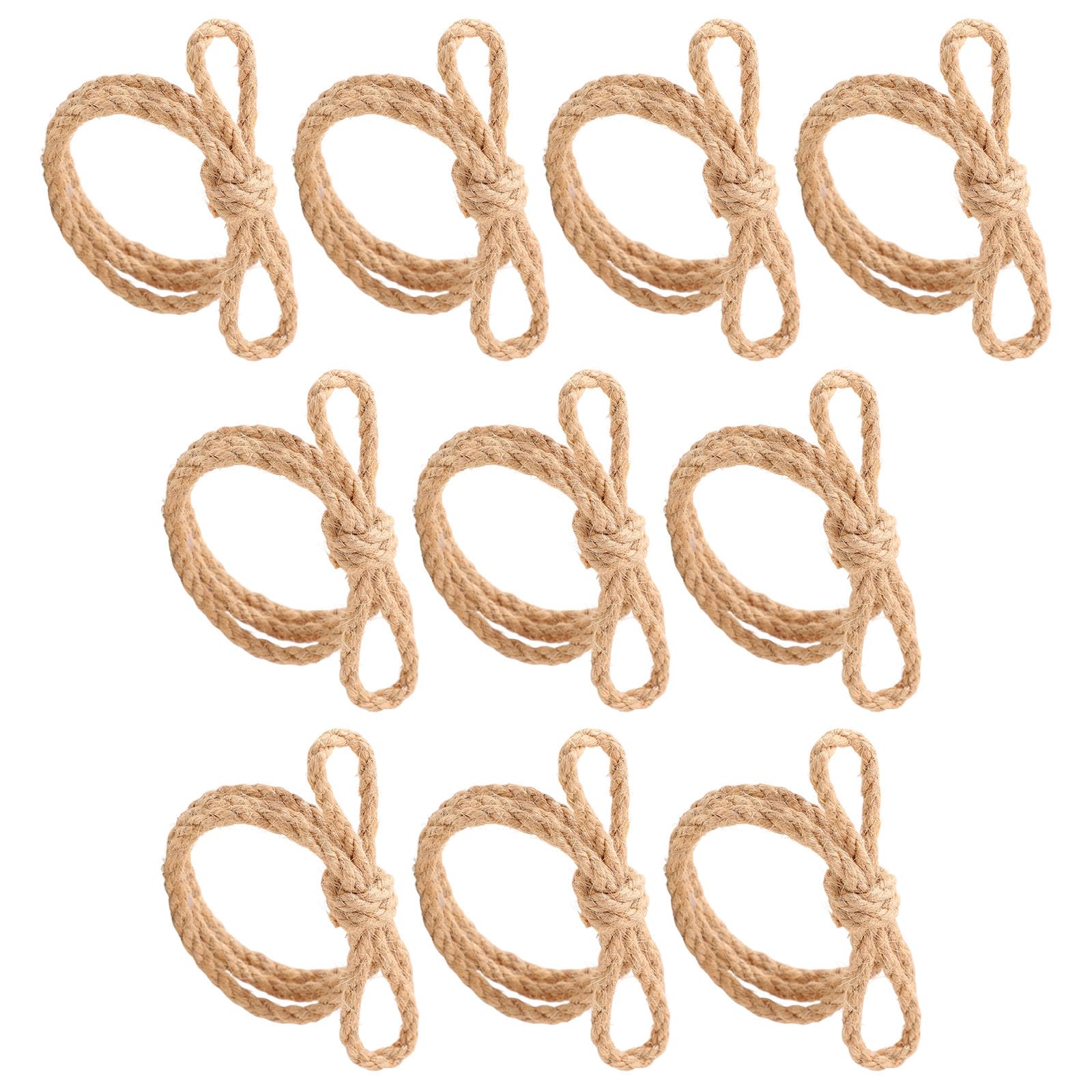 MALSSE Of 10 Natural Linen Rope Bowknot Napkin Rings Handcrafted Braided Napkin Holders for Farmhouse Table Decoration Farmhouse Table Decoration Wedding Parties Banquets Use