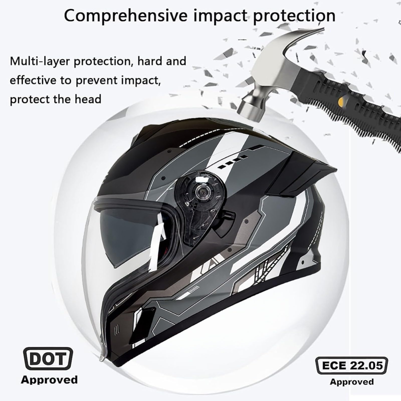 Kask motocyklowy, integralny kask motocyklowy do jazdy ulicznej i szosowej dla dorosłych (mężczyzn i kobiet), kask motorowerowy/cruiser z podwójną wizjerem, dopuszczony ECE 2205.