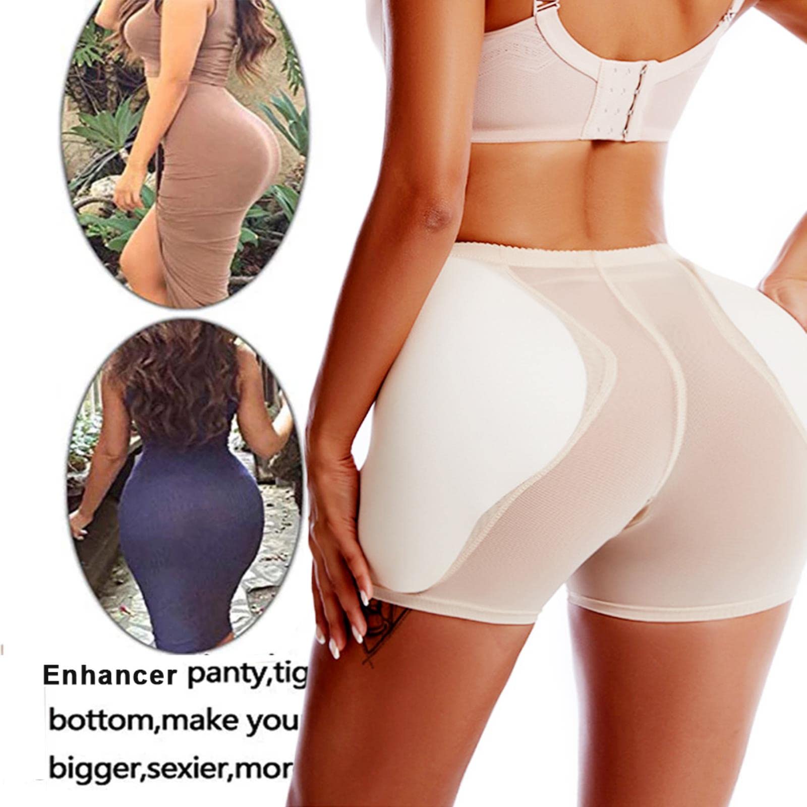 Butt Lifter Hose für Damen Schwamm Gepolsterte Höschen Big Ass Booty Hüfte Taille Control Höschen-Apricot 2 Big Pads,S
