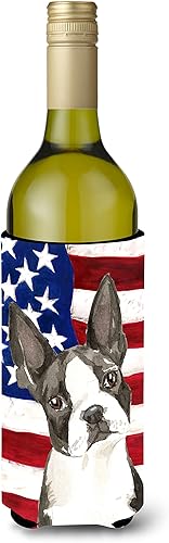 Caroline's Treasures CK1738LITERK Patriotic USA Boston Terrier Botella de vino Hugger Botella Enfriador Manga Abrazador Lavable a Máquina Aislante