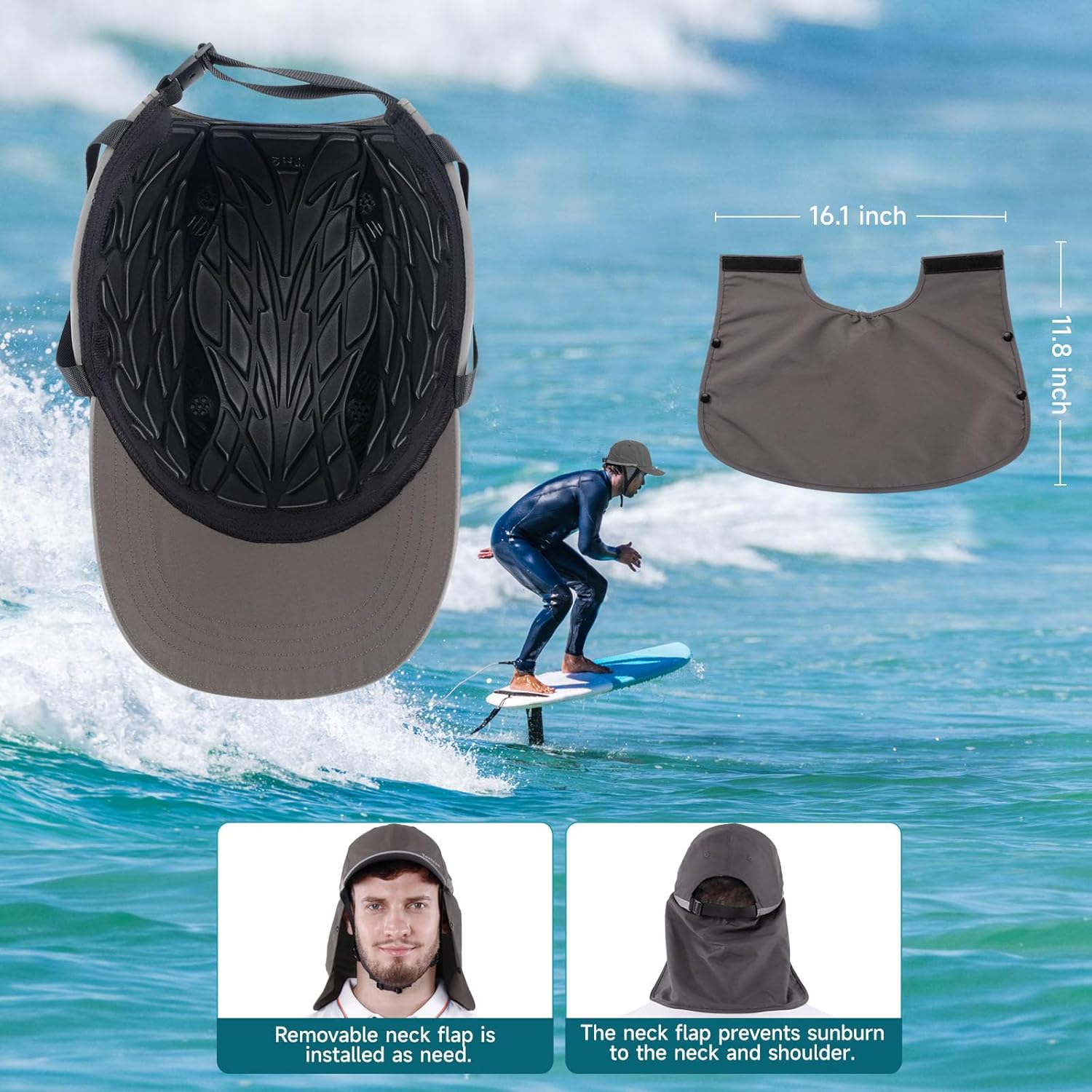 Tontron Wasumer Surf Cap with Hard Shell and Mesh Chin Straps for Surfing, SUP,Kayaking and Watersports