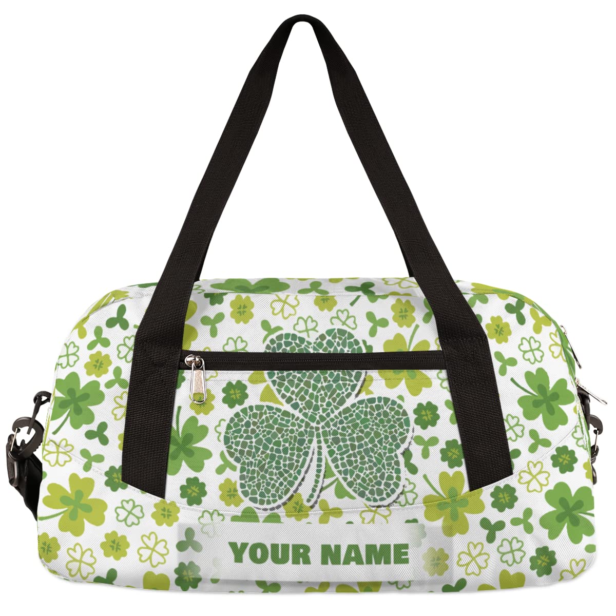 Fragmented Shamrock Clover Kids Duffel Bag for Girls Boys Teens, Custom Name Dance Bag Overnight Small Duffel Bag Carry On Weekend Sports Gym Travel Bag for School Practice Gymnastics Ballet