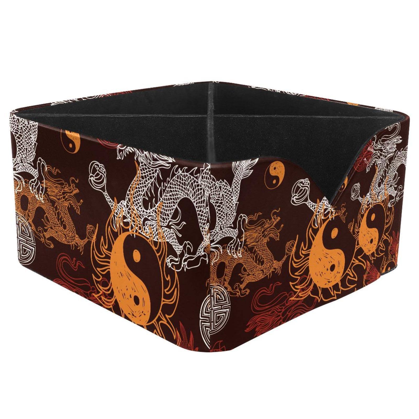KengjuTesu Chinese Element Tai Chi Dragon Desktop Organizer Pen Holder, Rectangular Pencil Cup for Office, Study and Makeup Stations