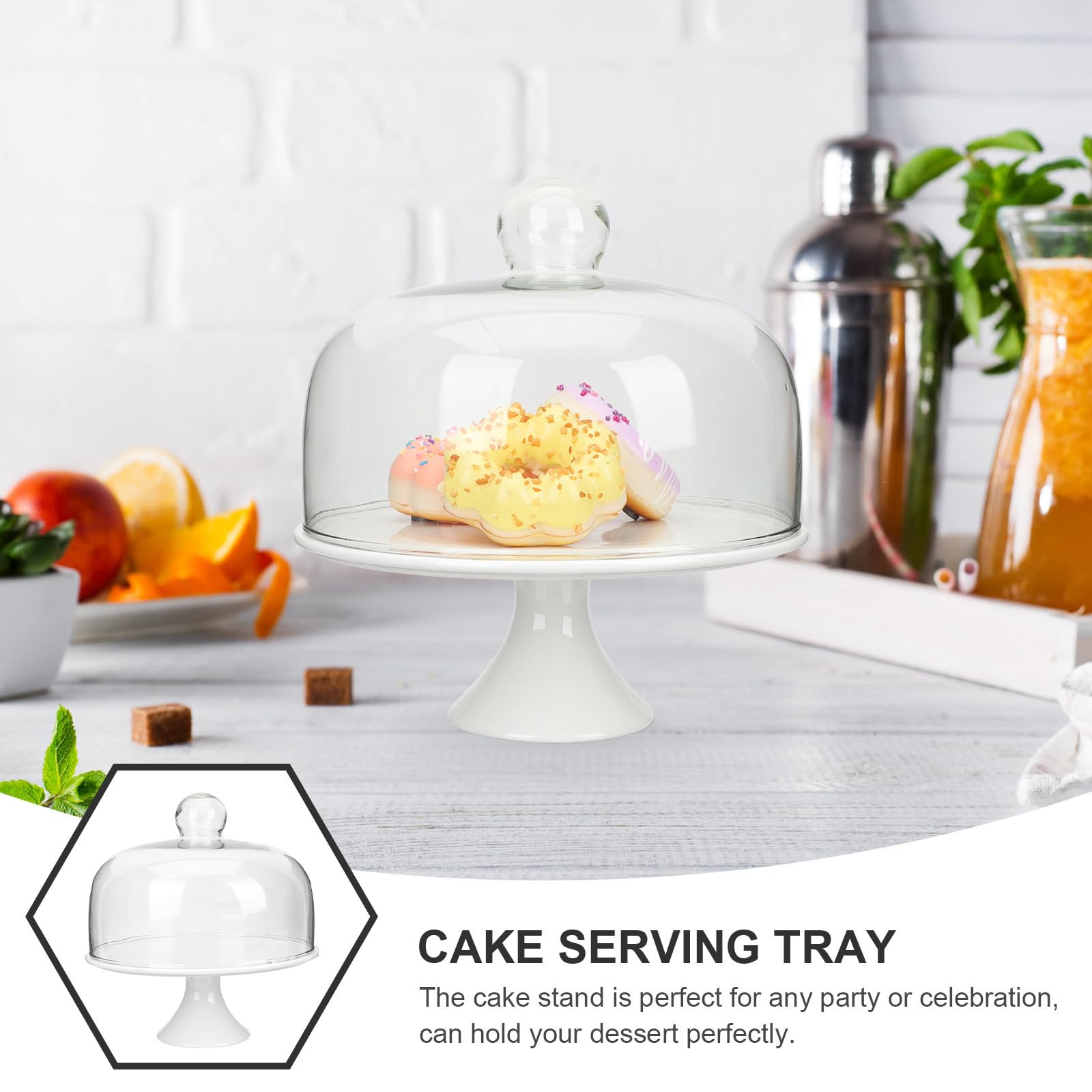 Plato para Pastel de Base Alta Cerámica Blanco con Tapa 1 Juego | Expositor de Tartas, Bandeja para Servir Frutas y Dulces, Boda y Celebración