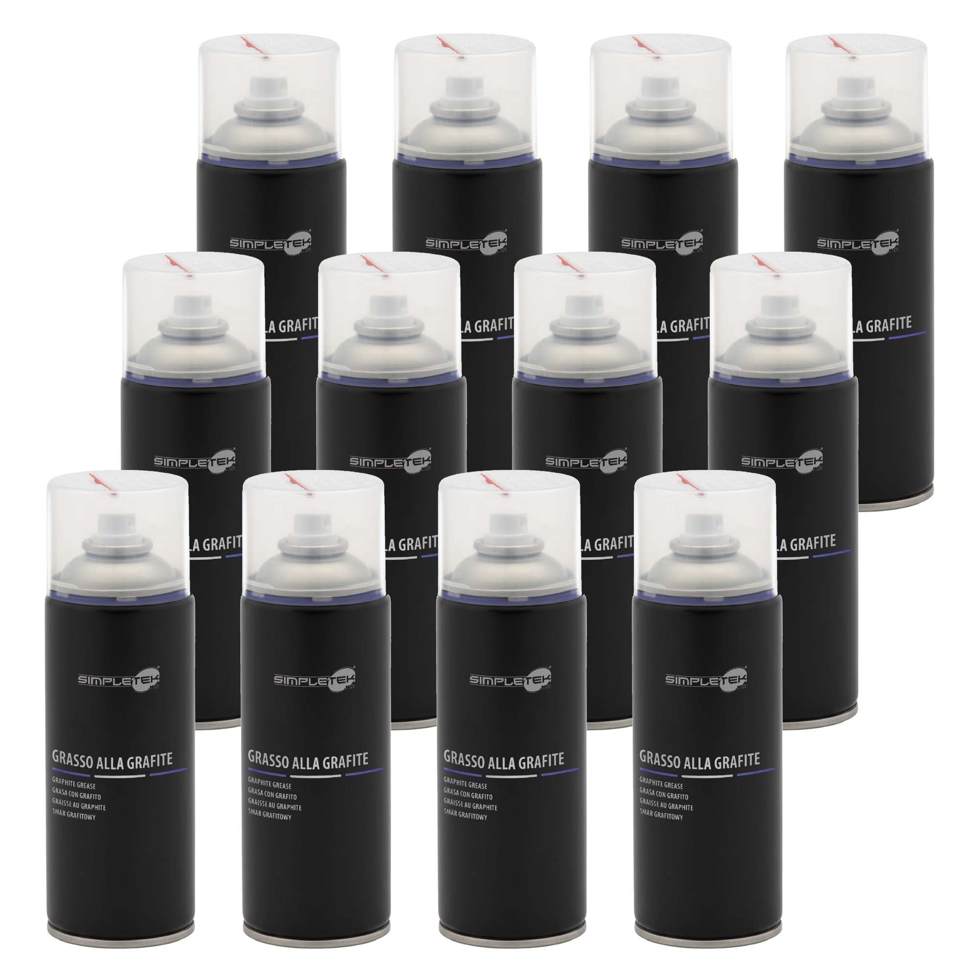 SIMPLETEK - 12x Grasso alla Grafite Spray Macchine Agricole Edili 400ml | Grasso alla grafite