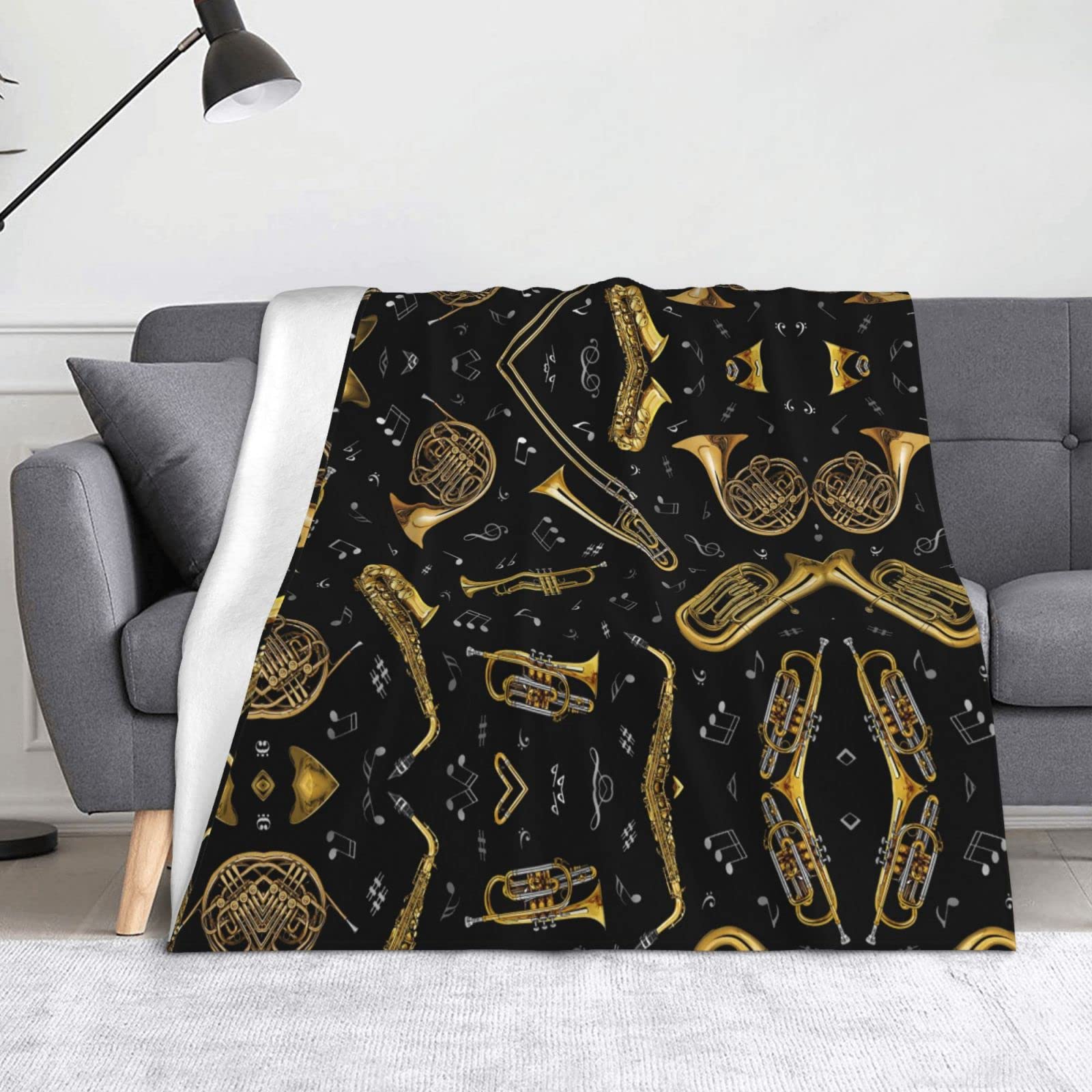 Couverture en flanelle motif instruments de musique pour canapé et lit en microfibre douce