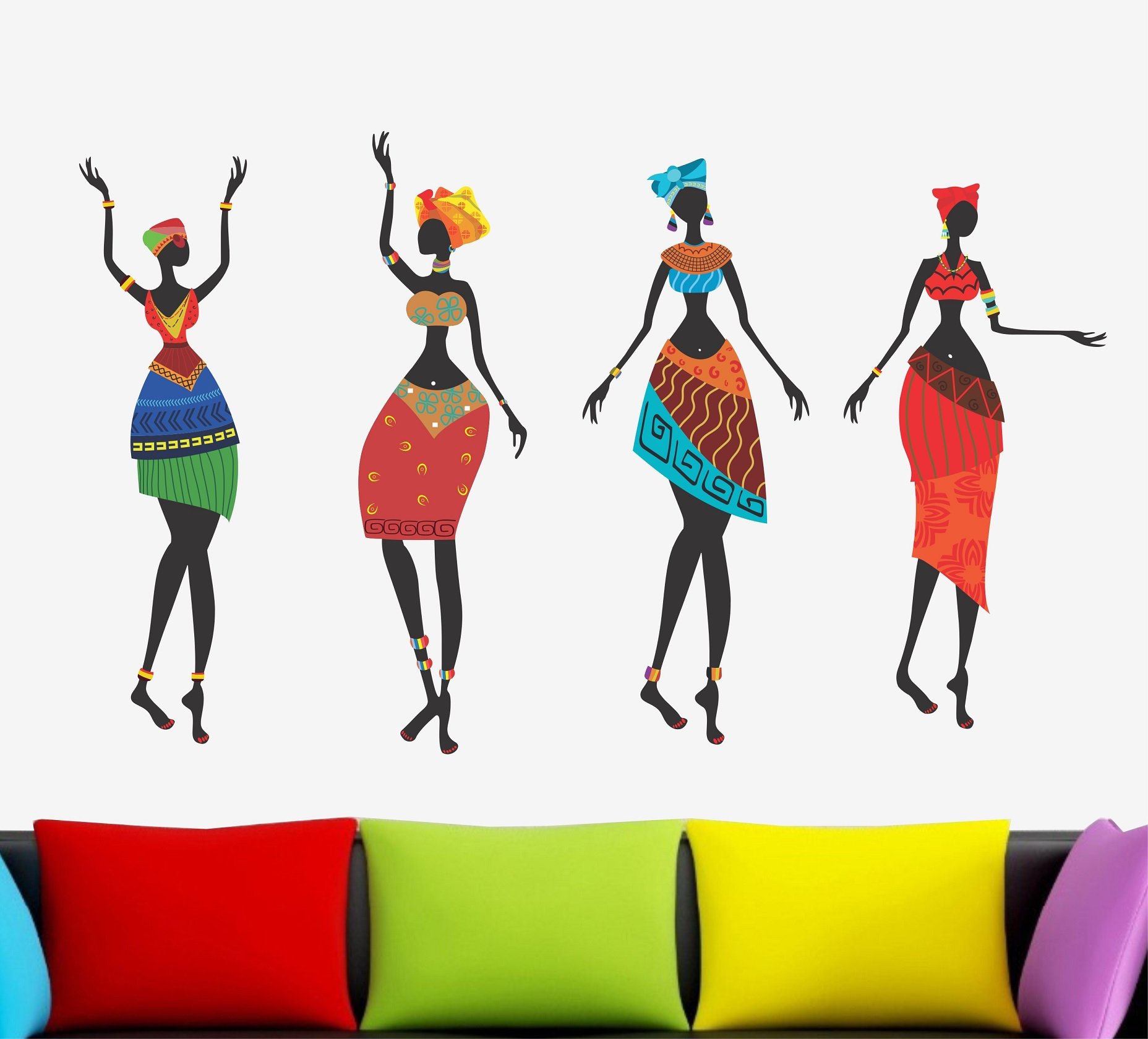 Asmi Collections Ethnic Wall Stickers Colorful Dancing African Women