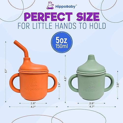 Miniatura 3 de Vaso de transición de silicona para niños mayores de 6 meses  Incluye 1 vaso con pajita para niños pequeños y 1 taza para sorber para bebé con asas