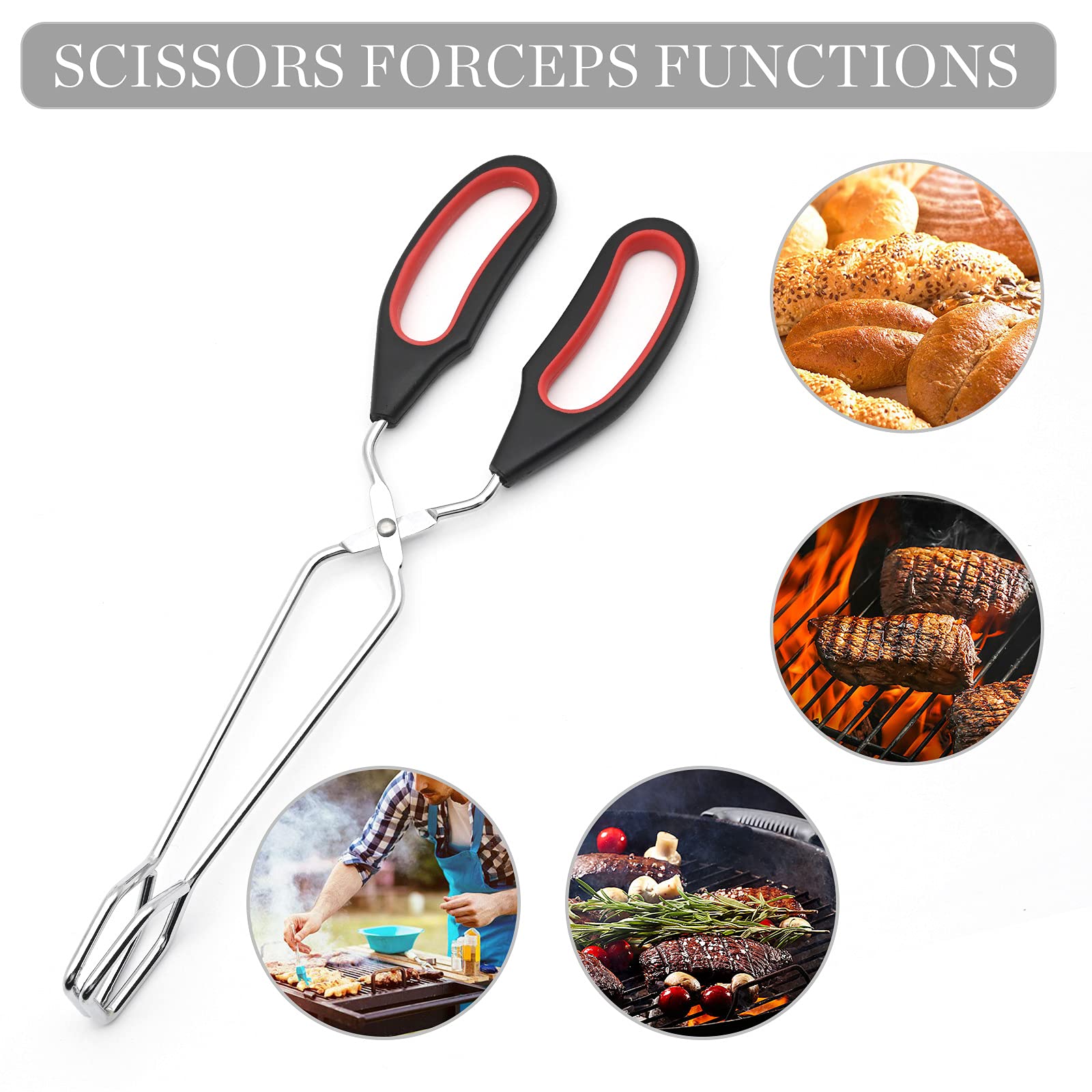 2x Pinces à Barbecue de 9 et 11 Pouces, Pinces à Ciseaux en Acier Inoxydable, Pinces à Grill pour Cuisson, Pinces d'Alimentaire, Pain, Buffet, Nourriture, Pince de Cuisine avec Poignée Confortable