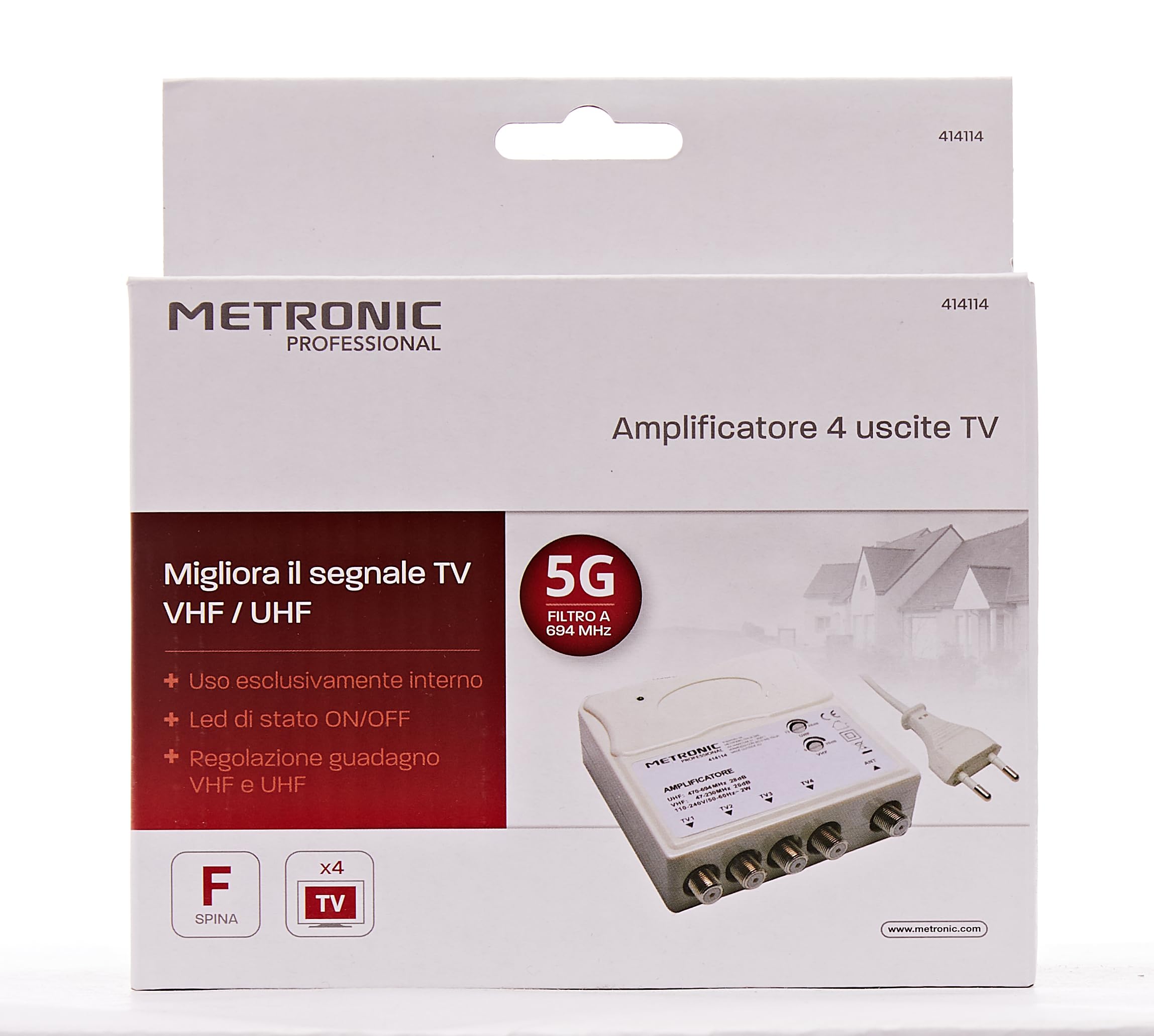 EDISION TALOS 13db Antenna TV tripla Digitale Terrestre UHF 21-48 esterno & Metronic 414114 Amplificatore TV Vhf/Uhf per Digitale Terrestre con Filtro Lte