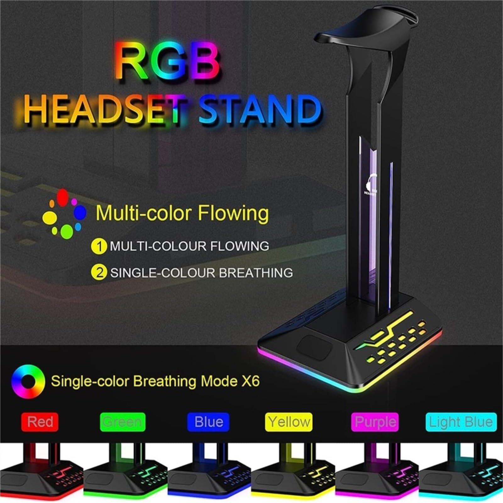 Soporte for Auriculares RGB for Juegos con 2 Puertos de Carga USB y 7 Modos iluminación(C)