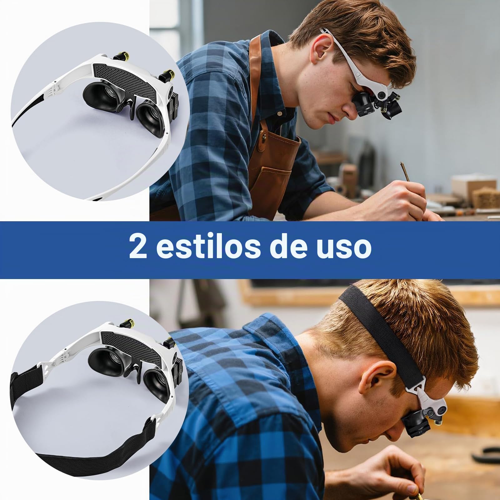 Lupa de Cabeza con Luz，7 Pares de Lentes Intercambiables (3X-15X) para Joyeros Reparación Relojes - Gafas Lupa LED Recargables para Trabajo de Cerca, Manualidades & Electrónica