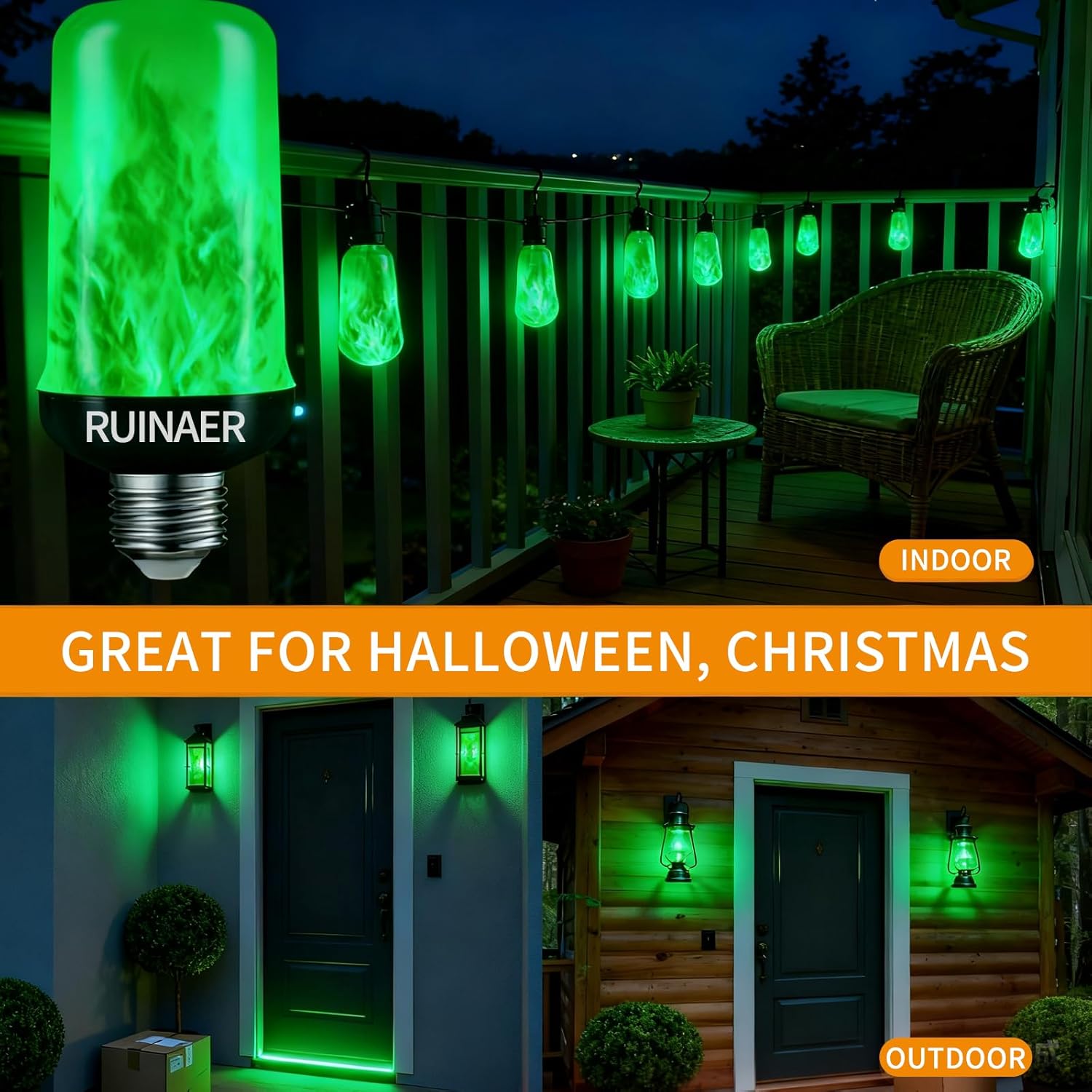Flame Light Bulbs, 4 Modes Upside Down Flickering Light Bulb Effect, E26 Base LED Fire Lights for Indoor Outdoor, Decorative for Home, Porch, Halloween, and Party Decorations