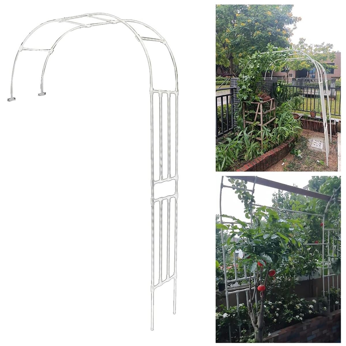 Rosenbon metalowa kratka ogrodowa, odporna na warunki atmosferyczne, półokrągła pomoc do wspinaczki róż, łuk różany, wymiary: szer. 150 x wys. 240 cm, elegancka, biała konstrukcja, do użytku na