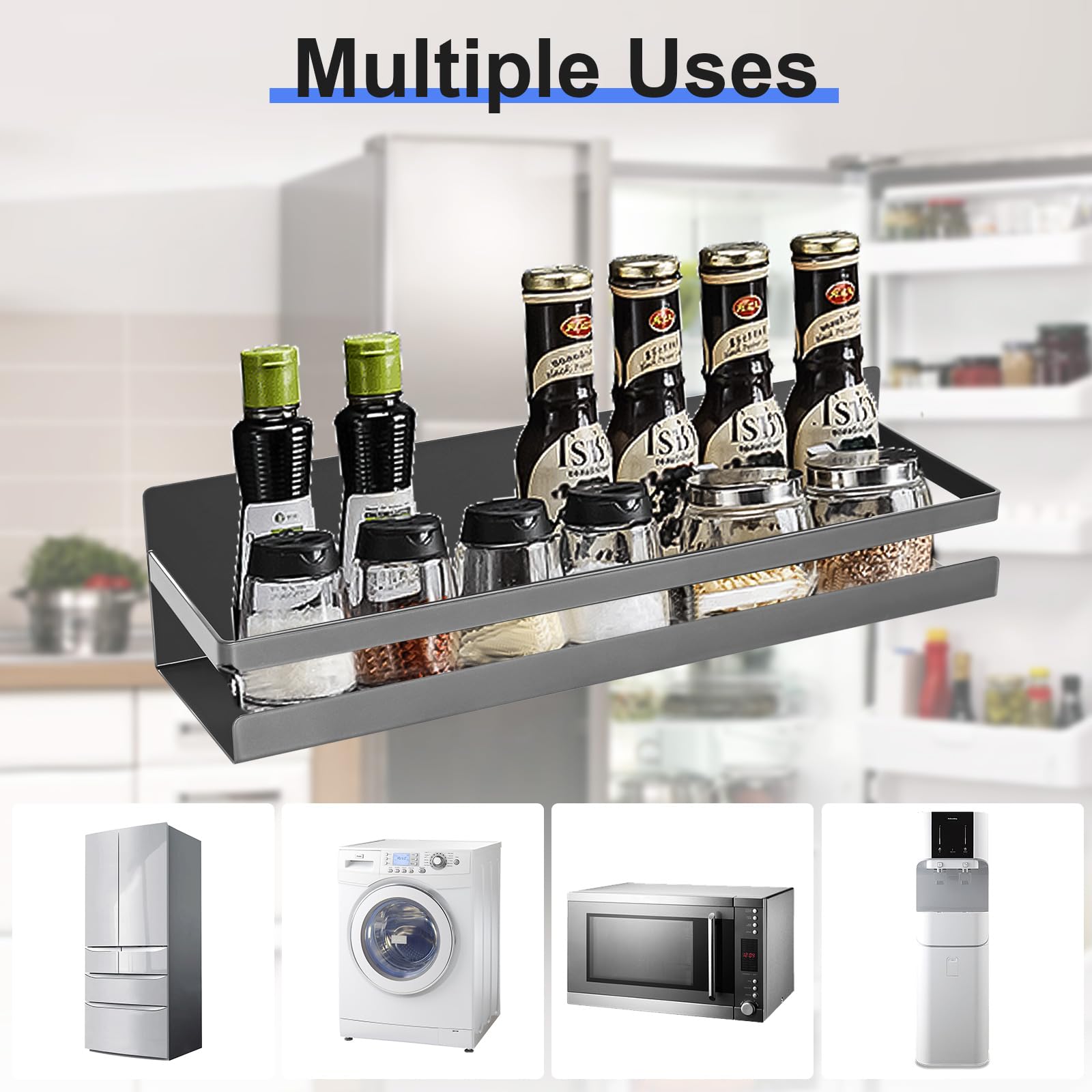 Uten Grande étagère à épices magnétique pour réfrigérateur, lot de 2 étagères magnétiques puissantes, étagère magnétique mobile pour la cuisine, contenir des épices, des bocaux, parfait pour