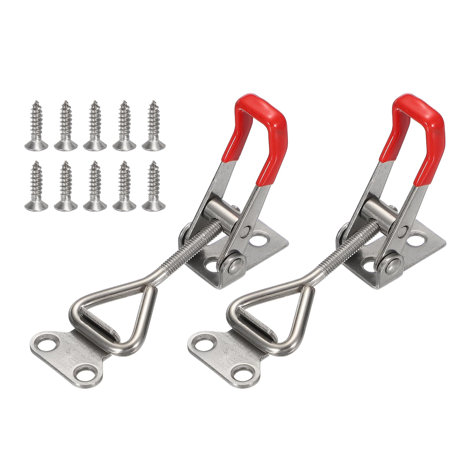 sourcing map 2 Pack 4001 Toggle Latch Clamp 304 Stainless Steel Adjustable Toggle Latches and Leather Case Heavy Duty Quick Release Hasp Clamps for Smoker Cabinet Lid Jig Trunk Case, Silver