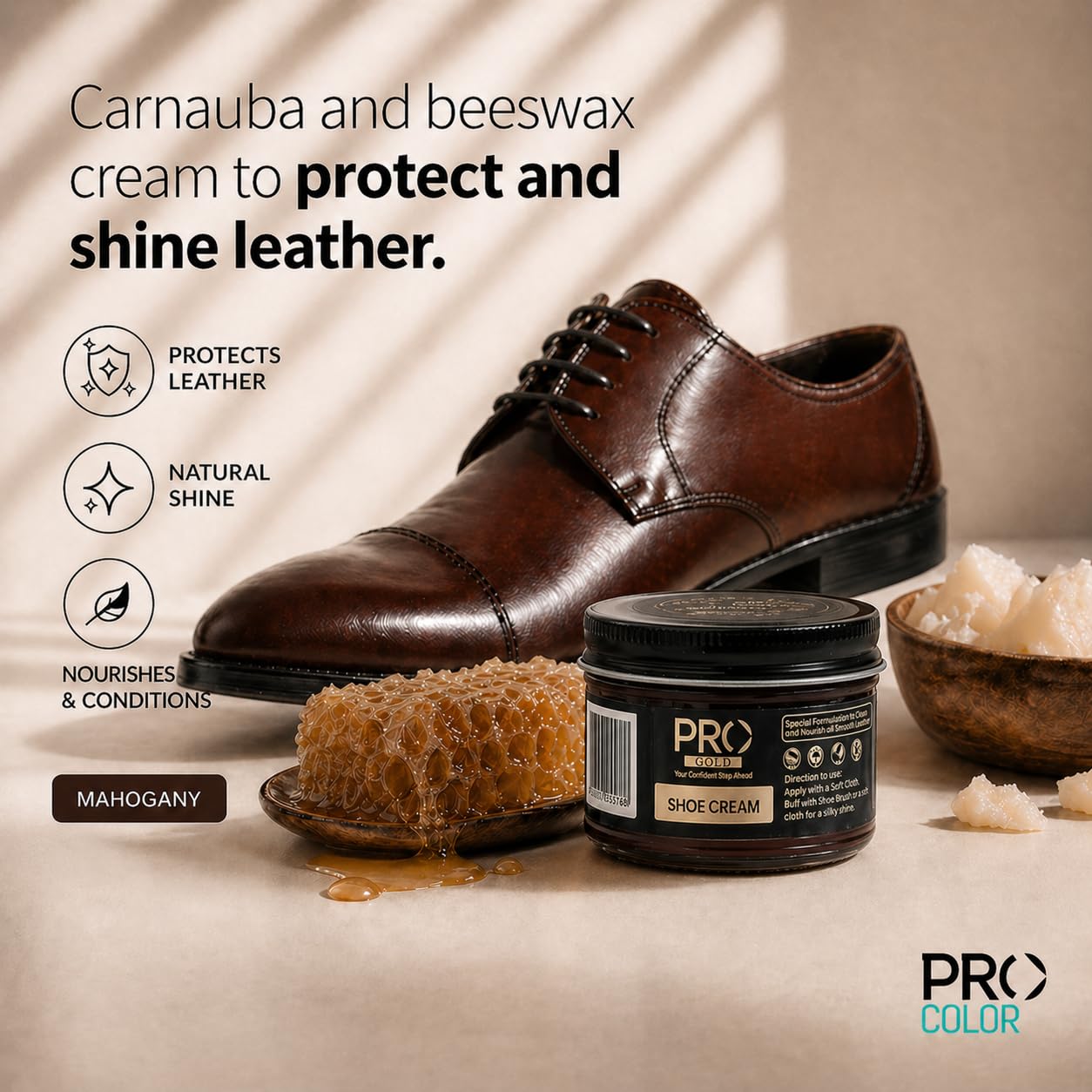 PRO Shoe Cream Polish - 45 ML, Mahagony | Natural Waxes Formula for Leather Shoes | Enriched with Carnauba & Bees Wax | Long-Lasting Shine | Leather Shoe Cream Polish 3