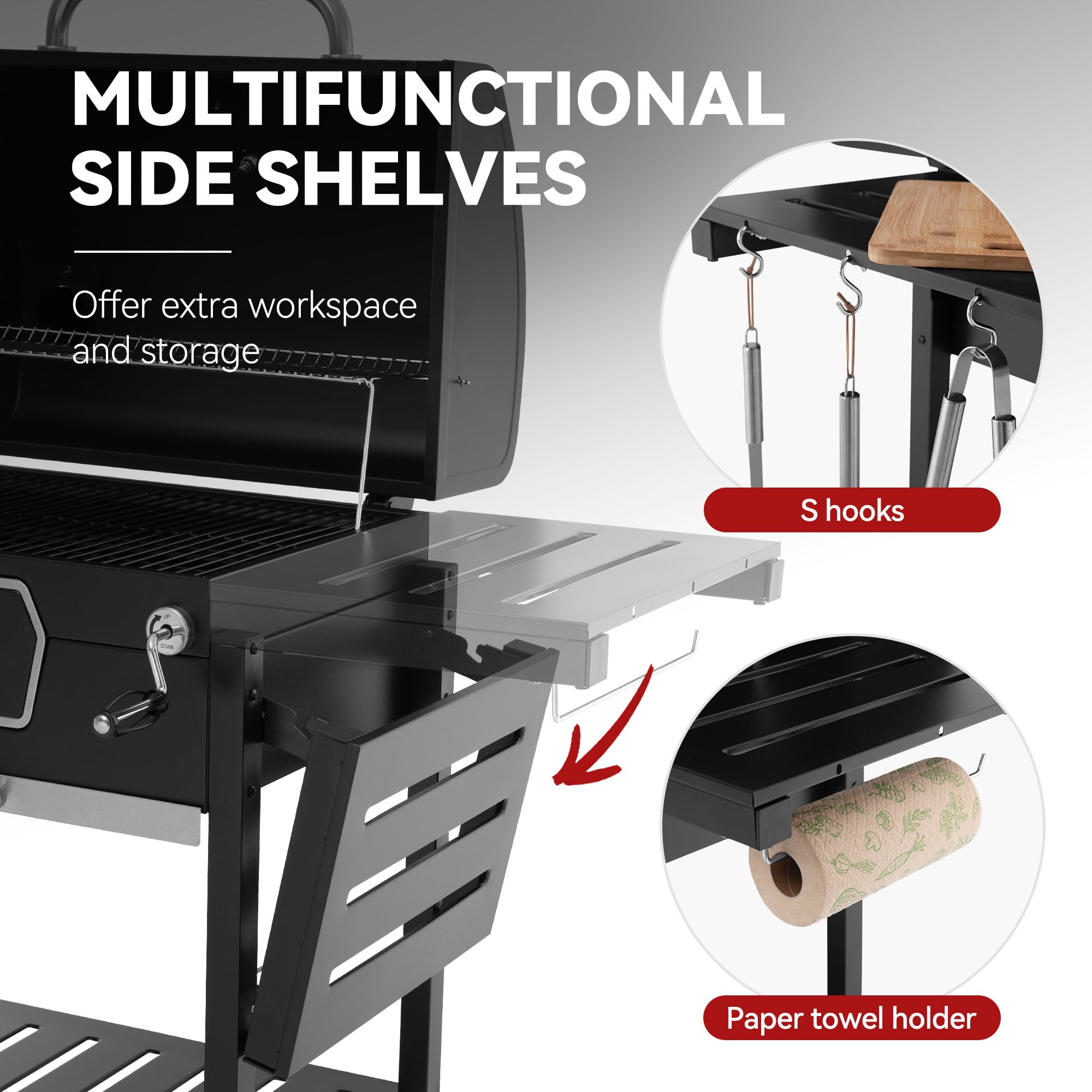 Royal Gourmet CD2030AN 30-Inch Charcoal Grill, Deluxe BBQ Smoker Picnic Camping Patio Backyard Cooking, Black, Large