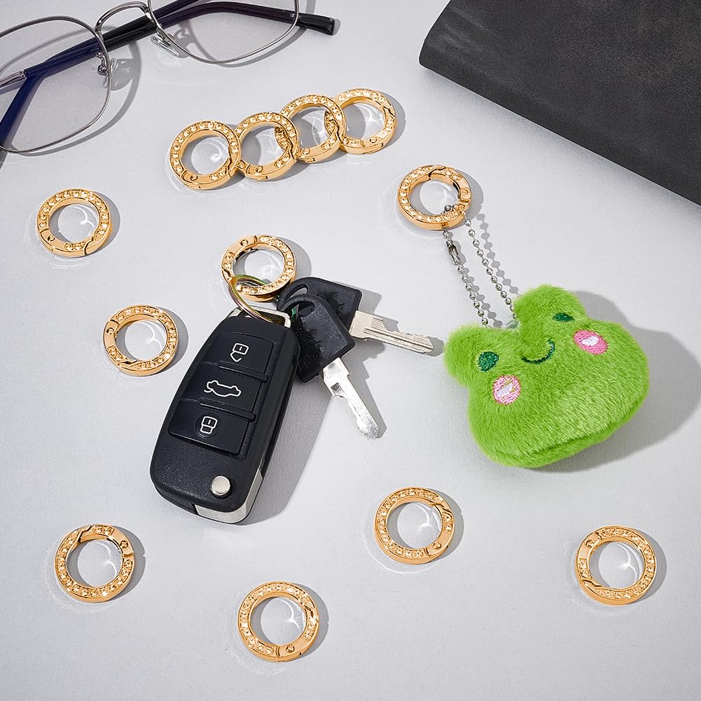 UNICRAFTALE About 12pcs Metal Rhinestone Spring O Rings Alloy Spring Gate Ring with Rhinestone Rings Round Keychain Buckle Gate Rings 25mm Light Gold Clip Snap Spring for Jewelry Making - Image 2