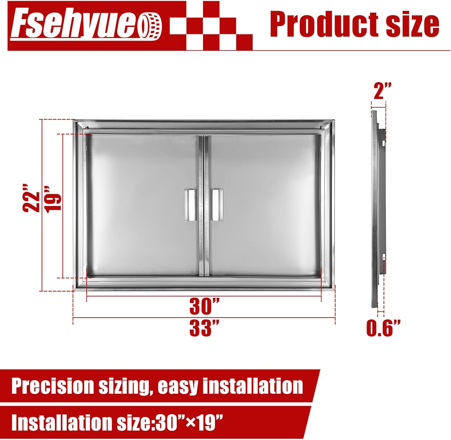 Outdoor Kitchen Door 33'' W x 22'' H Double BBQ Access Door Stainless Steel Flush Mount Doors Wall Vertical Doors with Handle Suitable for Grilling Station BBQ Island Outside Cabinet