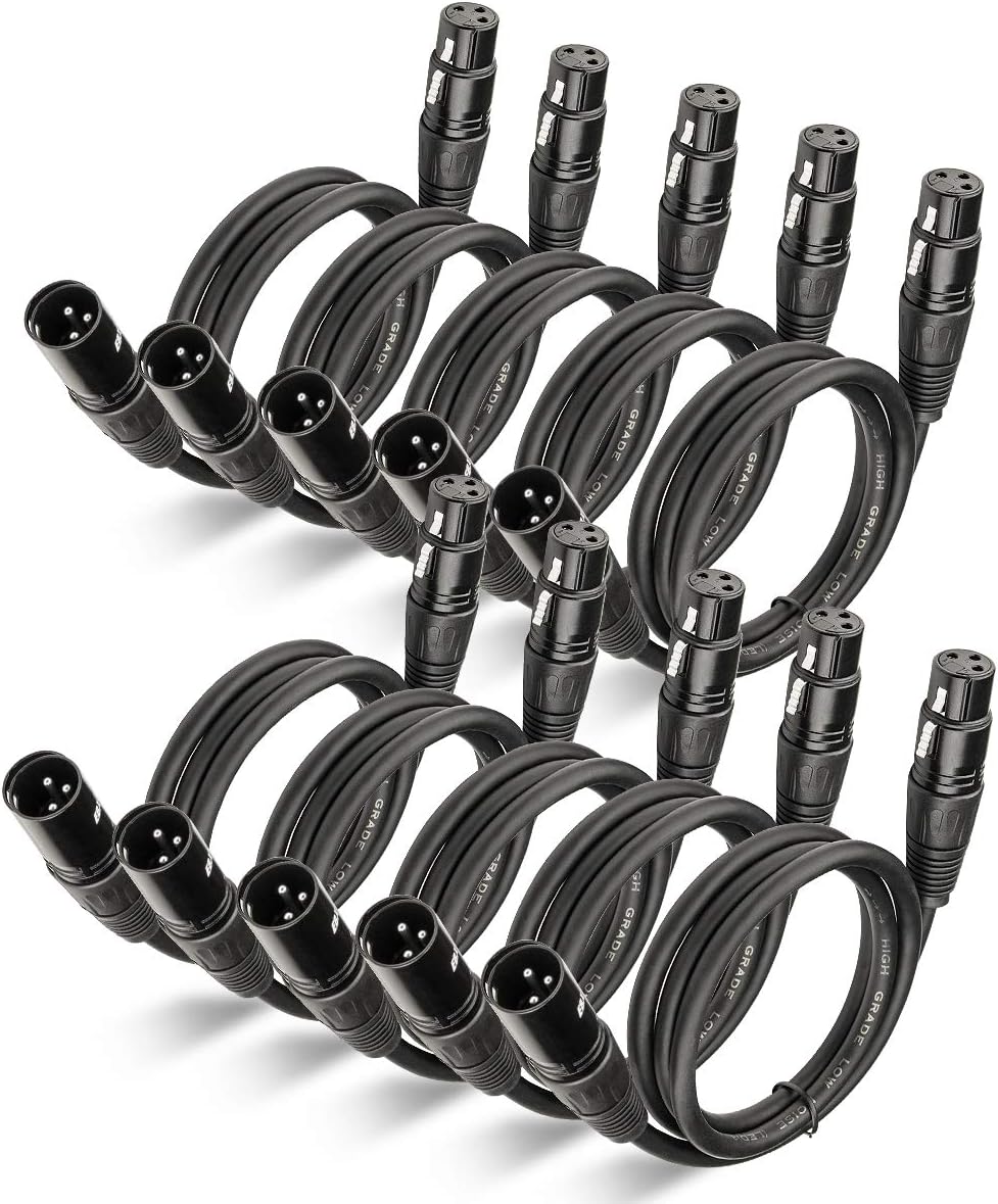 EBXYAXLR Patch Cable 6 Ft 10 Pack, Short Microphone Mic Cable Premium DMX512 Lighting Cable 6 Feet