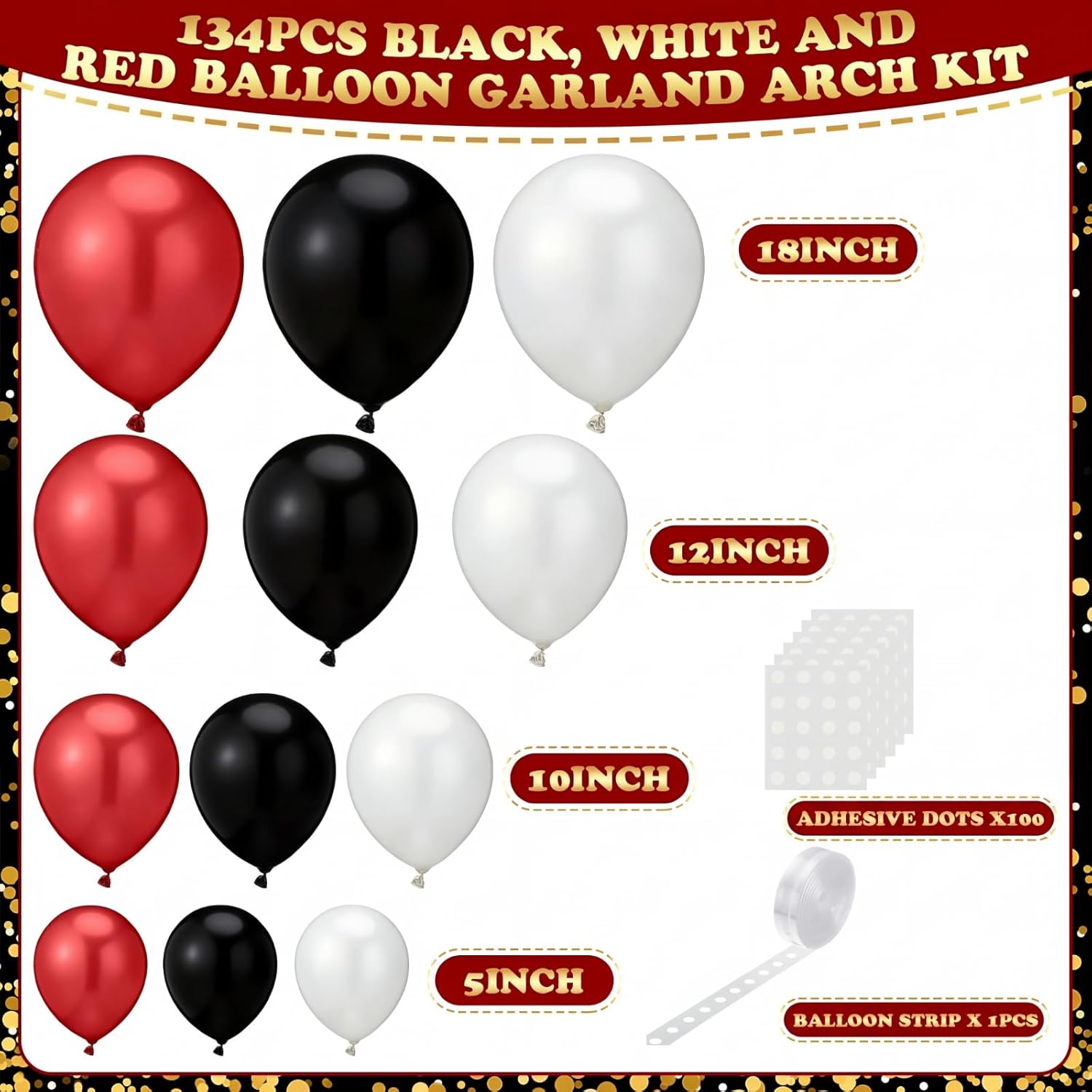 Silipull Black Red Graduation Party Decorations - 5ft Scalloped Cardboard Class of 2026 Graduation Cap Cardboard Cutout and 134pcs Metallic Black and Red Balloons with Different Size for Grad Party