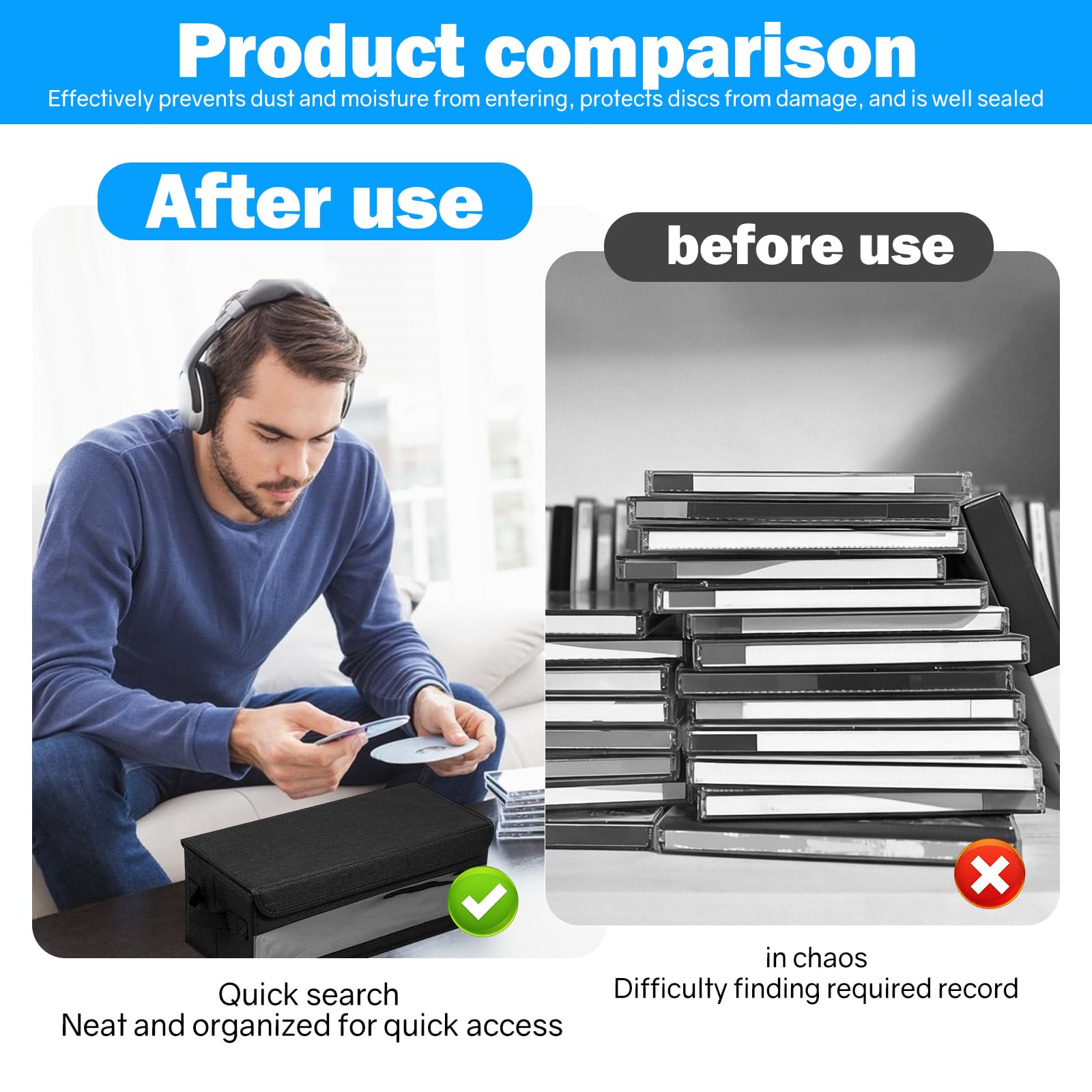 2 Pack CD Storage Boxes, DVD Storage Box with Cover and Window 14.2"x6.3"x5.5" CD Storage Case Holds 30 CDs in Full Jewel Cases 60 CDs in Slim Cases 170 Discs — view 6