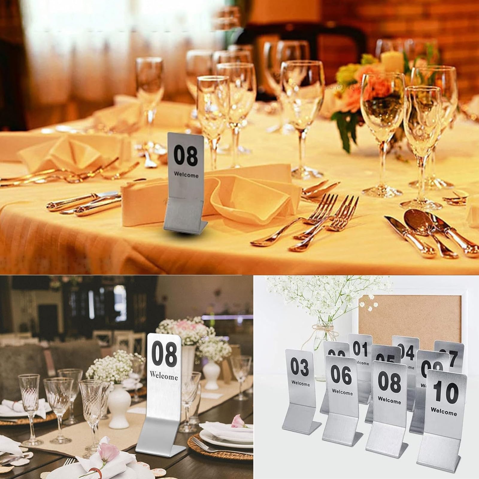 Table Numbers Edelstahl Tischnummern Hochzeit Sitzplan Tischkarten 1-10/20/30 Sitzplan Hochzeit, Tischnummern Nummernschilder, Doppelseitige Zahlen, Stapelbare Tischnummernschilder(1-10)
