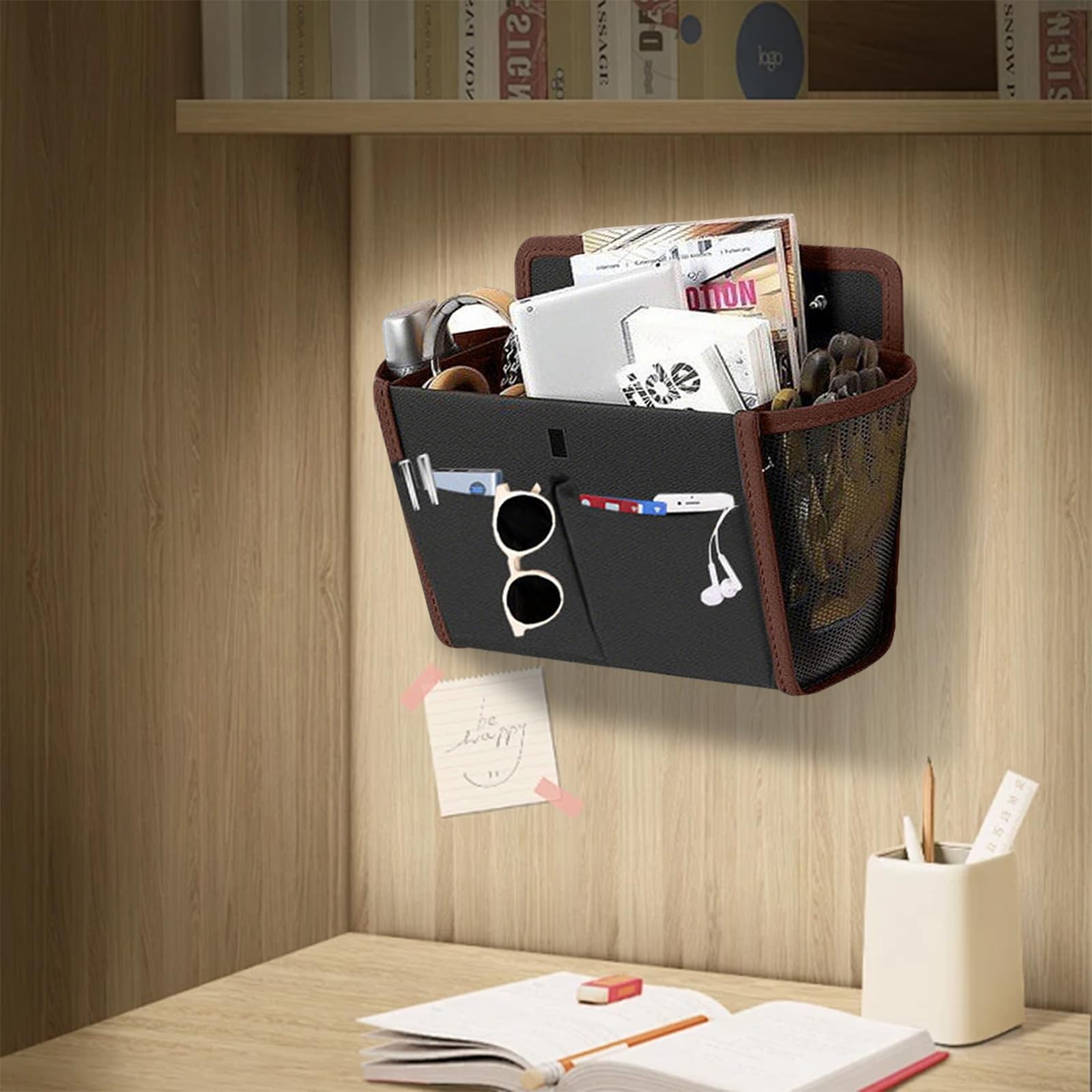Organizer per camper, 2 pezzi, autoadesivo, da appendere, da campeggio, portatile, con tasca principale e tasca frontale e tasca laterale in rete, per camper, furgone, cucina, ufficio, bagno