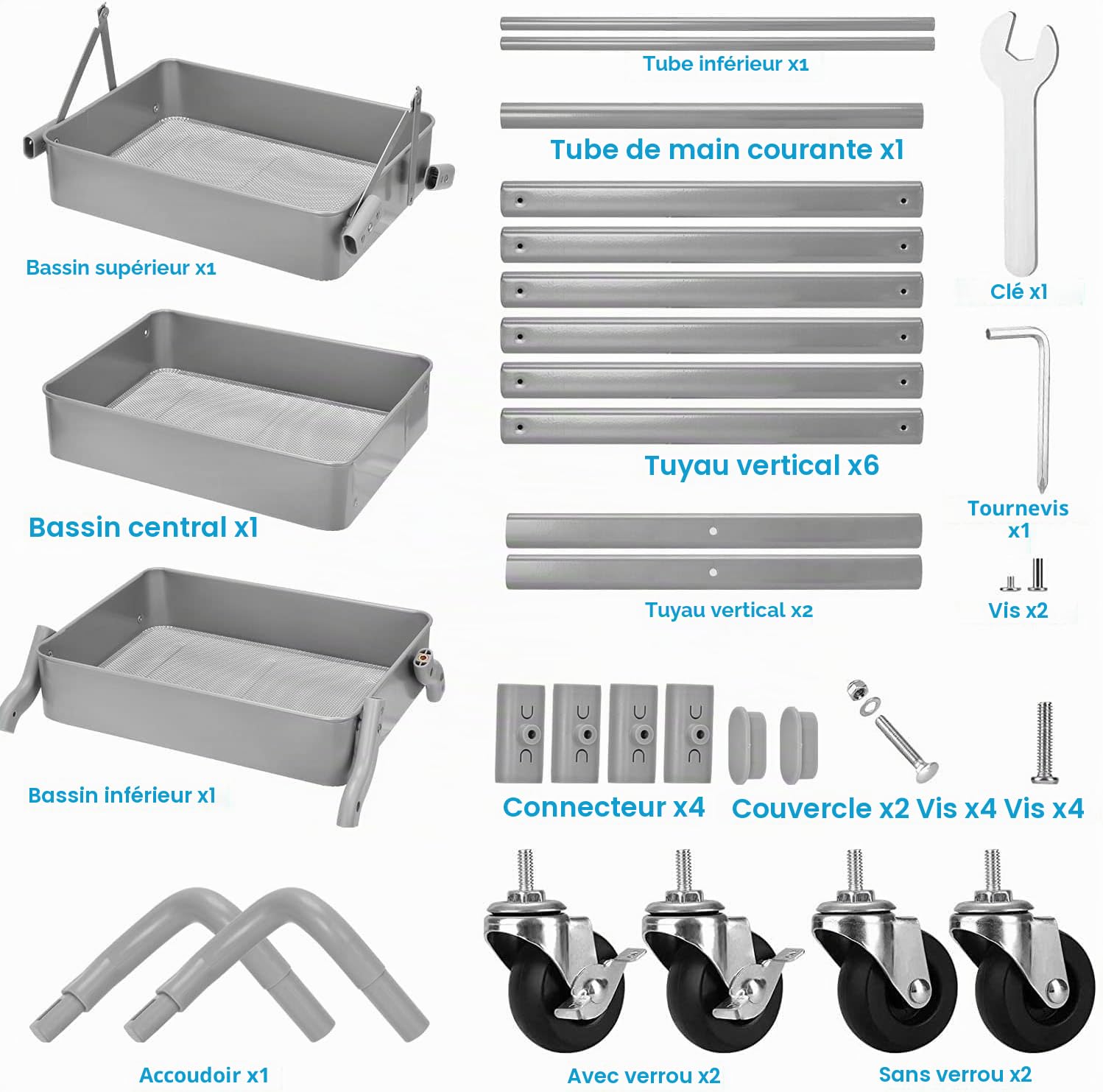 Desserte à Niveaux Aver roulettes Pliante Petit Multifonction Chariot De Rangement pour Cuisine/Buanderie/Salle De Bain/Esthetique (Gris)