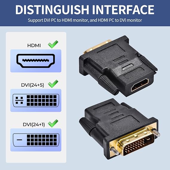 QimKero DVI to HDMI, Bidirectional DVI to HDMI, Male to Female Adapter 2-Pack,(24+1) Adapter with Gold-Plated Support 1080P,for Computer, Monitor, Projector, TV, PS3/4/5 Nintendo Switch and More