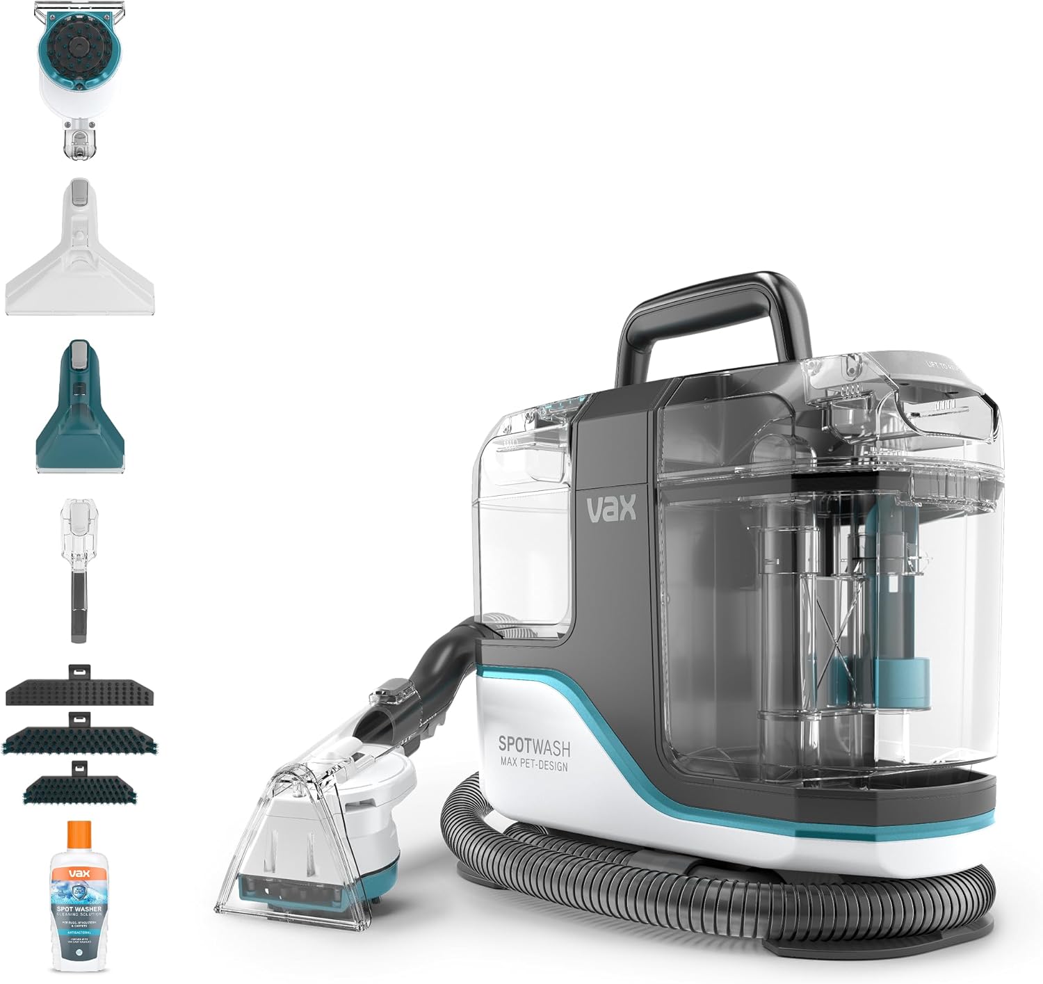 Vax SpotWash Max Pet-Design Spot Cleaner, Upholstery, Sofa, Stairs, Rug, Stain Cleaning Small Handheld Shampooer Machine, Solution and Tools for Home, Car, Pets with Self-Clean, 500W, CDSW-MSXP