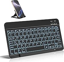 Vobafe Bluetooth Keyboard with Phone Holder for iOS/Android/Windows, Wireless Tablet Keyboard for iPad/iPhone/Samsung/Laptop, Ultra Thin German QWERTZ iPad Keyboard, 7 Colours Illuminated, Black