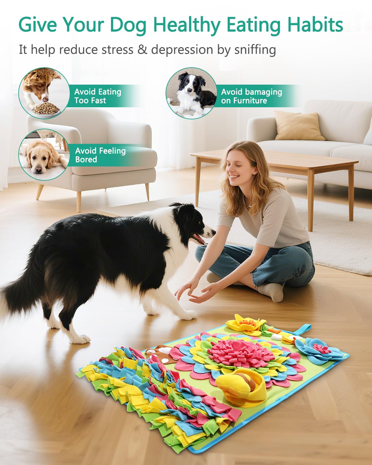 ORIA Snuffle Mat for Dogs, Slow Feeder & Scent Training Mat with Mental Stimulation - Image 4